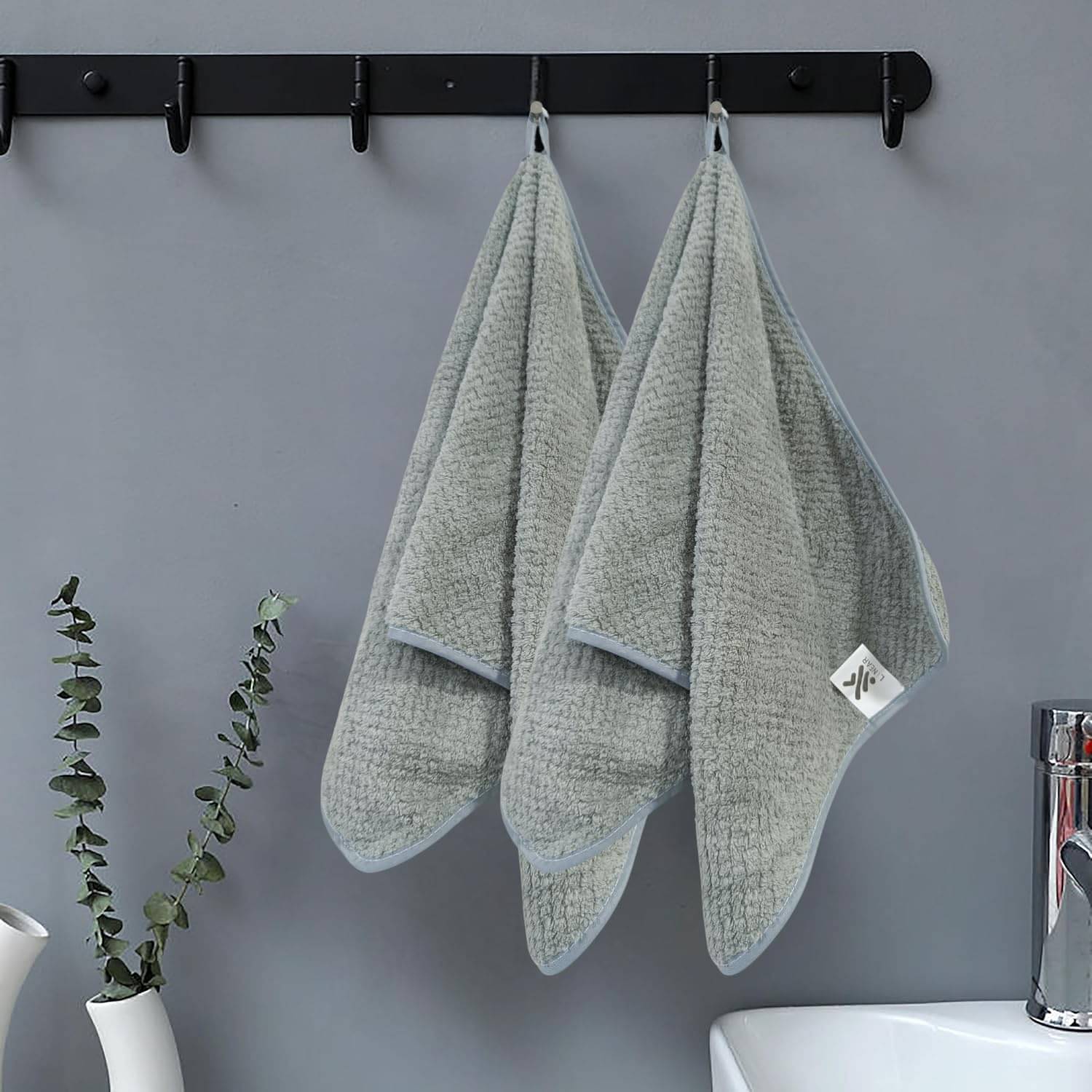     			BLUE HOME AND KITCHEN Pack of 2 Microfibre 301-350 -GSM Hand Towel ( Gray )