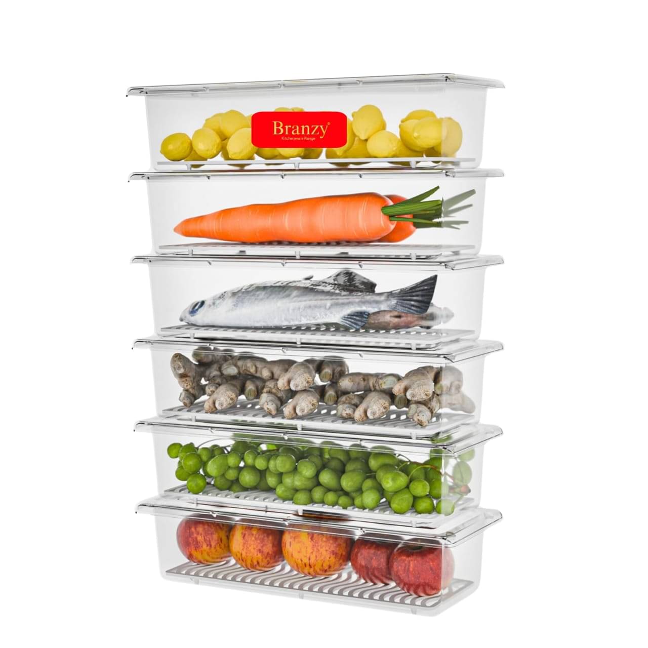 BRANZY Fridge Storage 6pcs Plastic Transparent Multi-Purpose Container ( Set of 6 ) BRANZY Fridge Storage 6pcs Plastic Transparent Multi-Purpose Container ( Set of 6 )