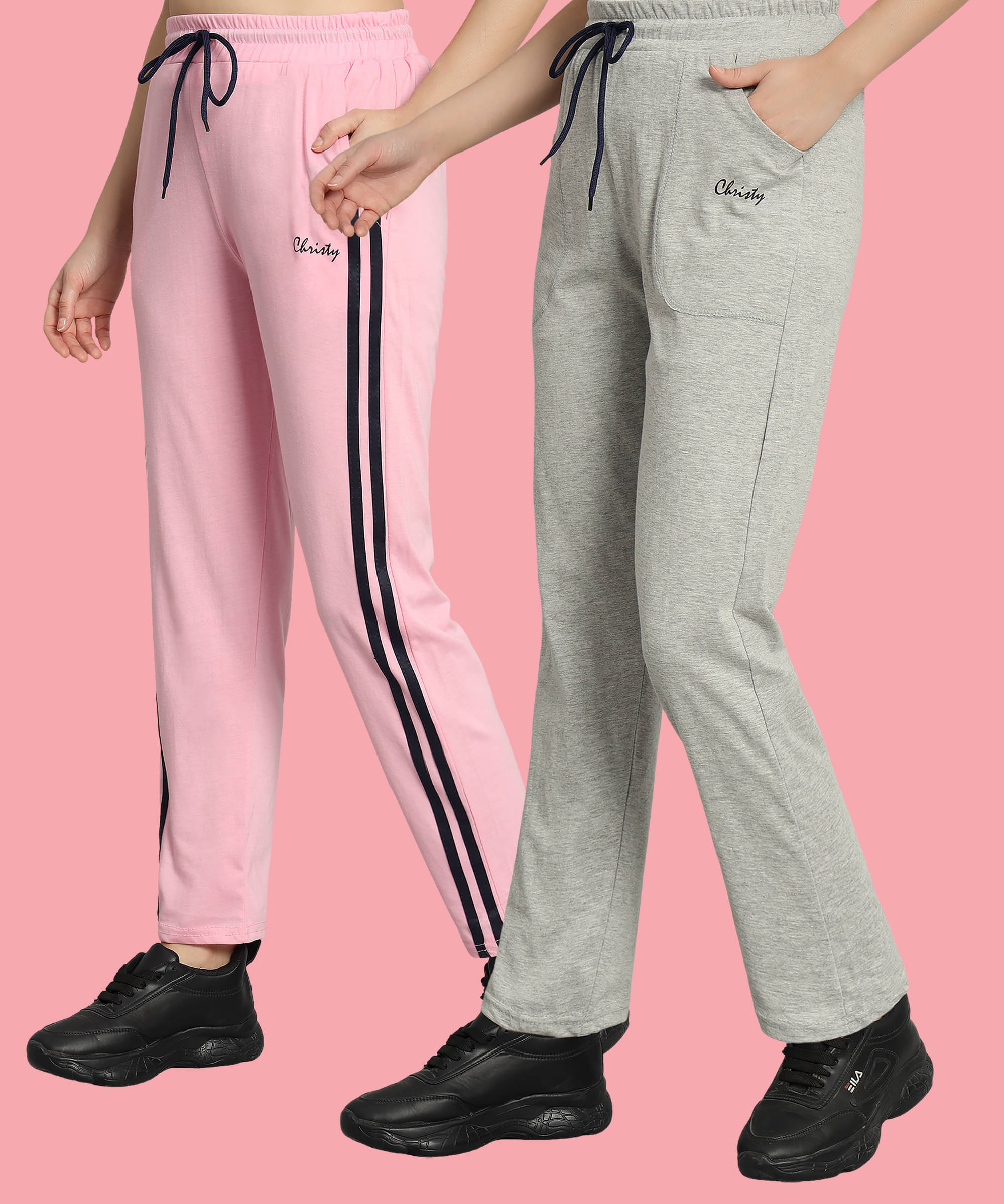     			Christy World Multicolor 1 Cotton Women's Running Trackpants ( Pack of 2 )