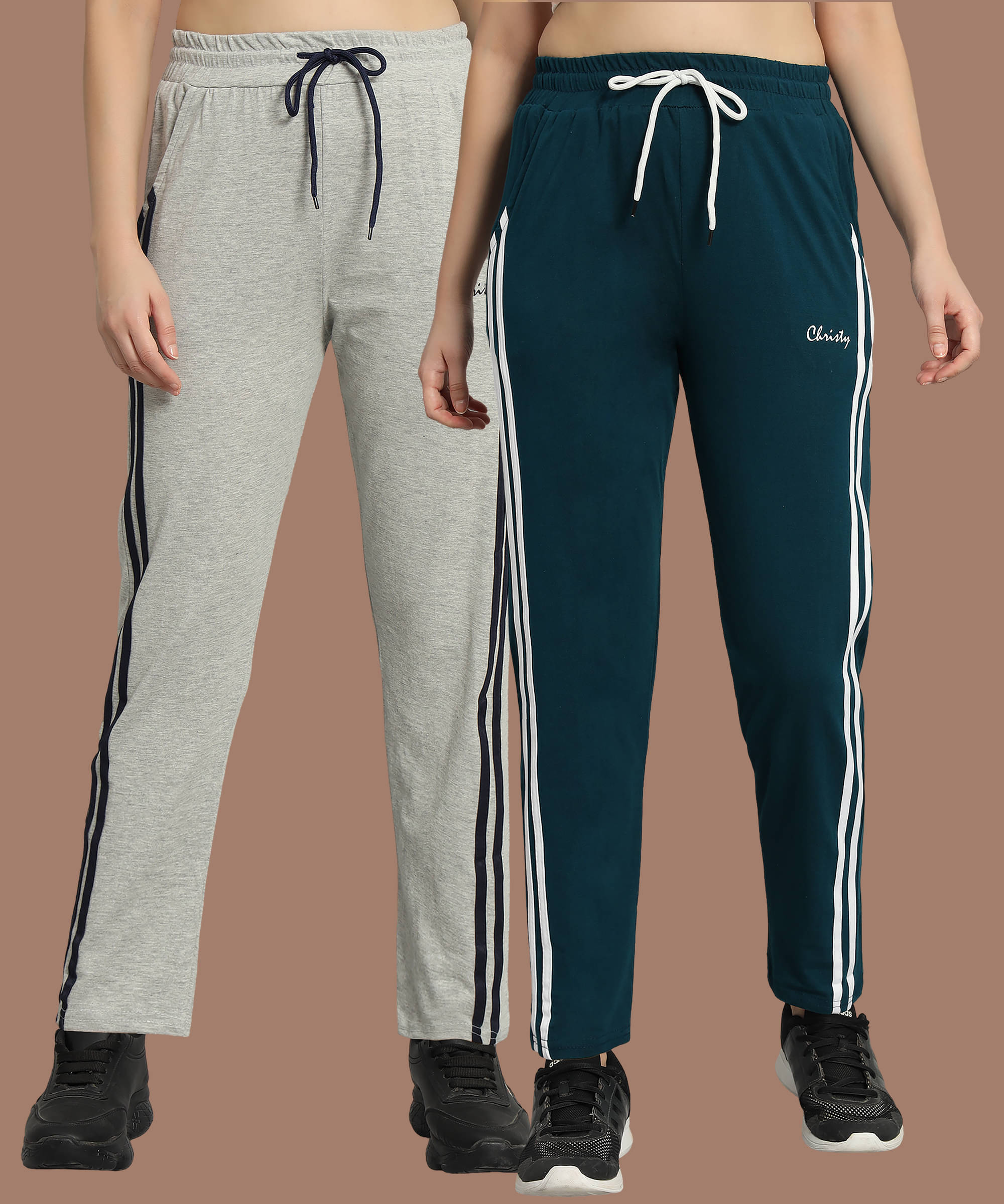     			Christy World Multicolor 3 Cotton Women's Running Trackpants ( Pack of 2 )