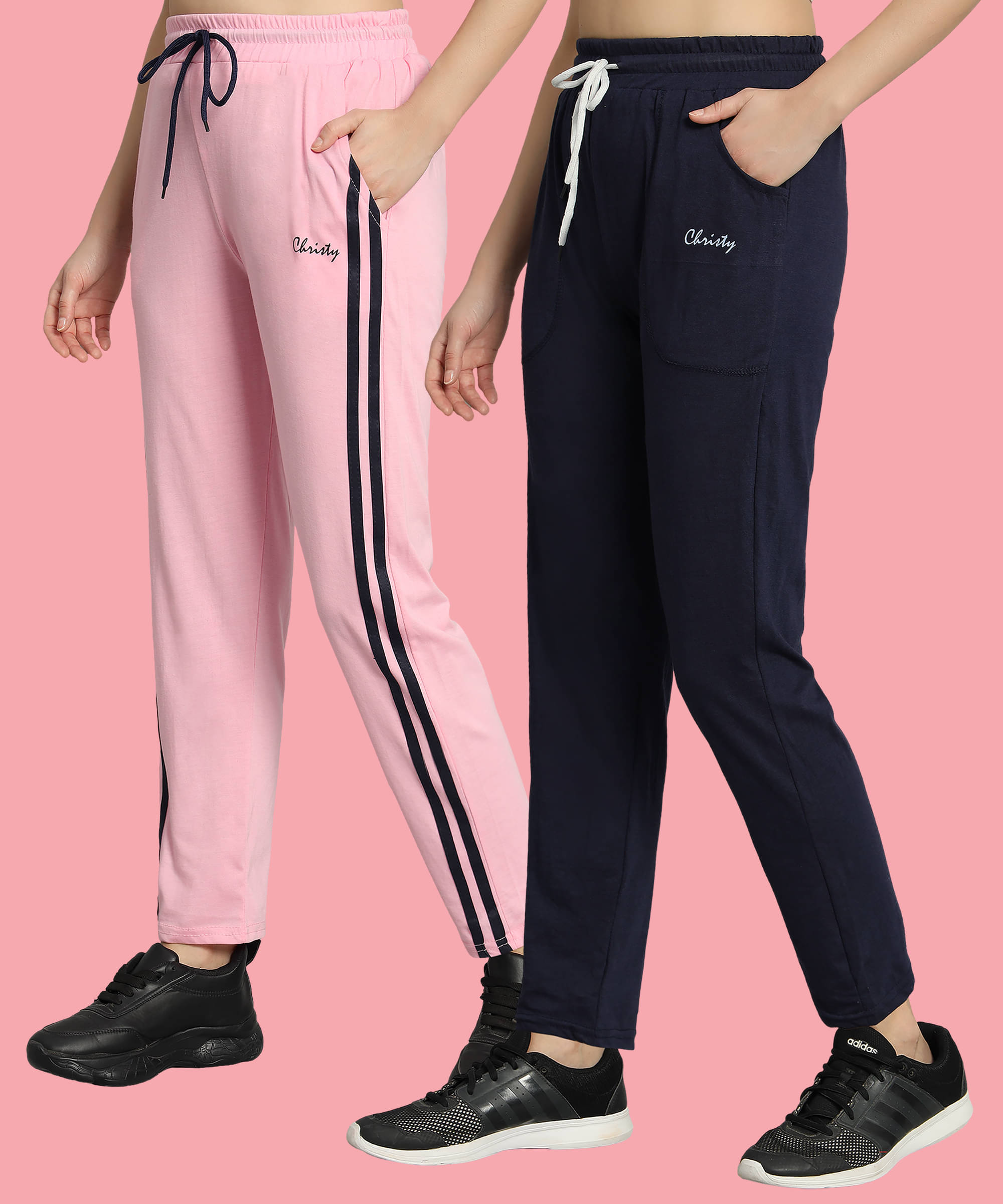     			Christy World Multicolor 3 Cotton Women's Running Trackpants ( Pack of 2 )