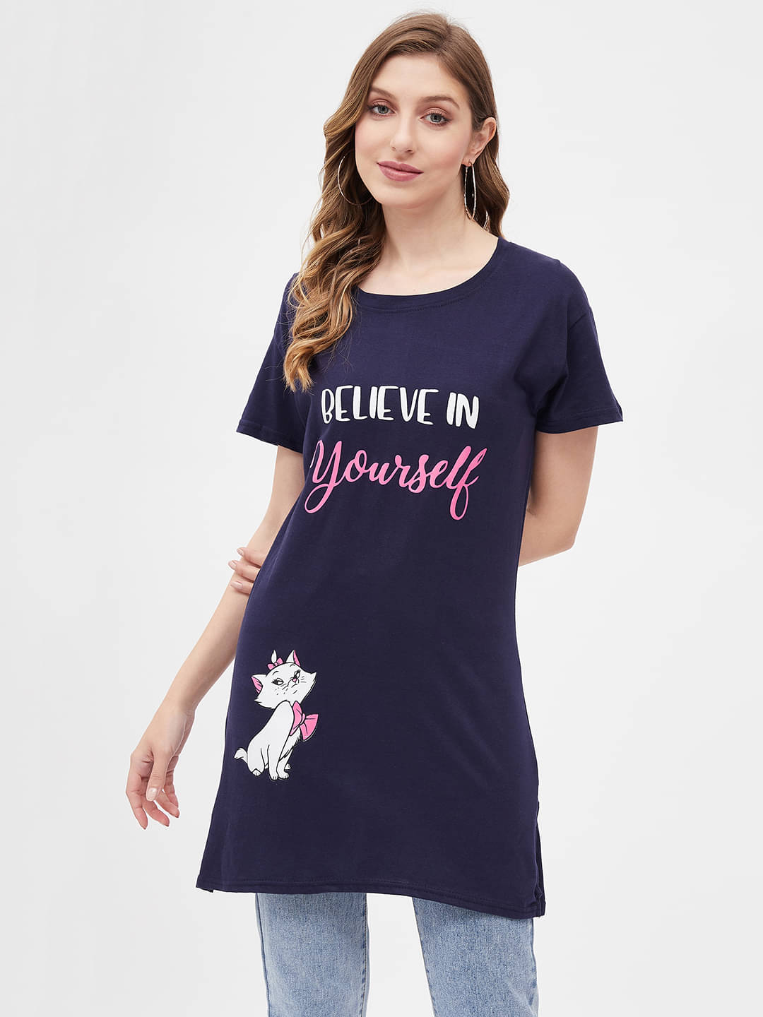     			Christy World Women Cotton Printed Regular Fit Round Neck T-Shirt ( Navy Blue )