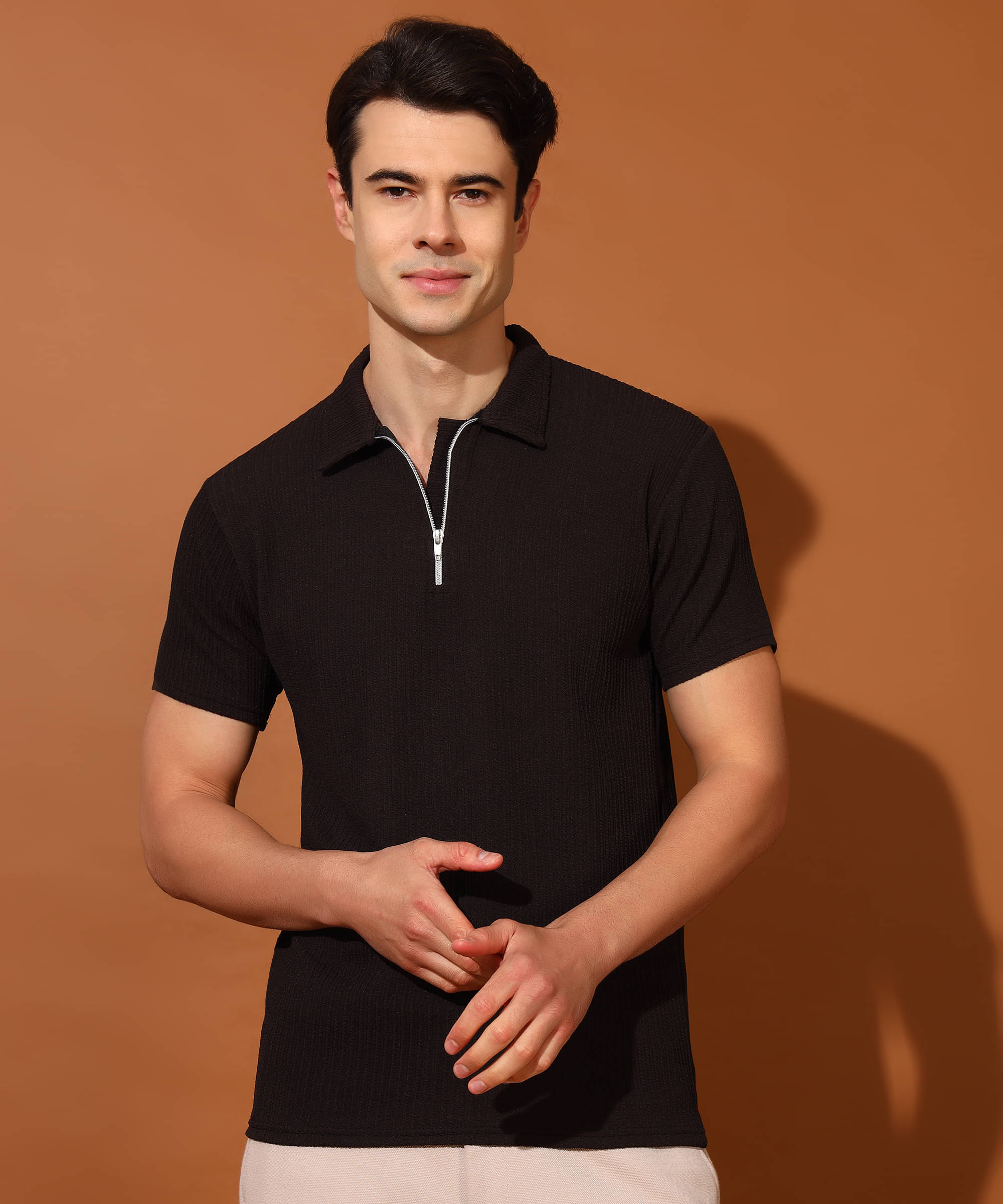     			Christy World Pack of 1 Polyester Regular Fit Solid Half Sleeves Men's Polo T Shirt ( Brown )