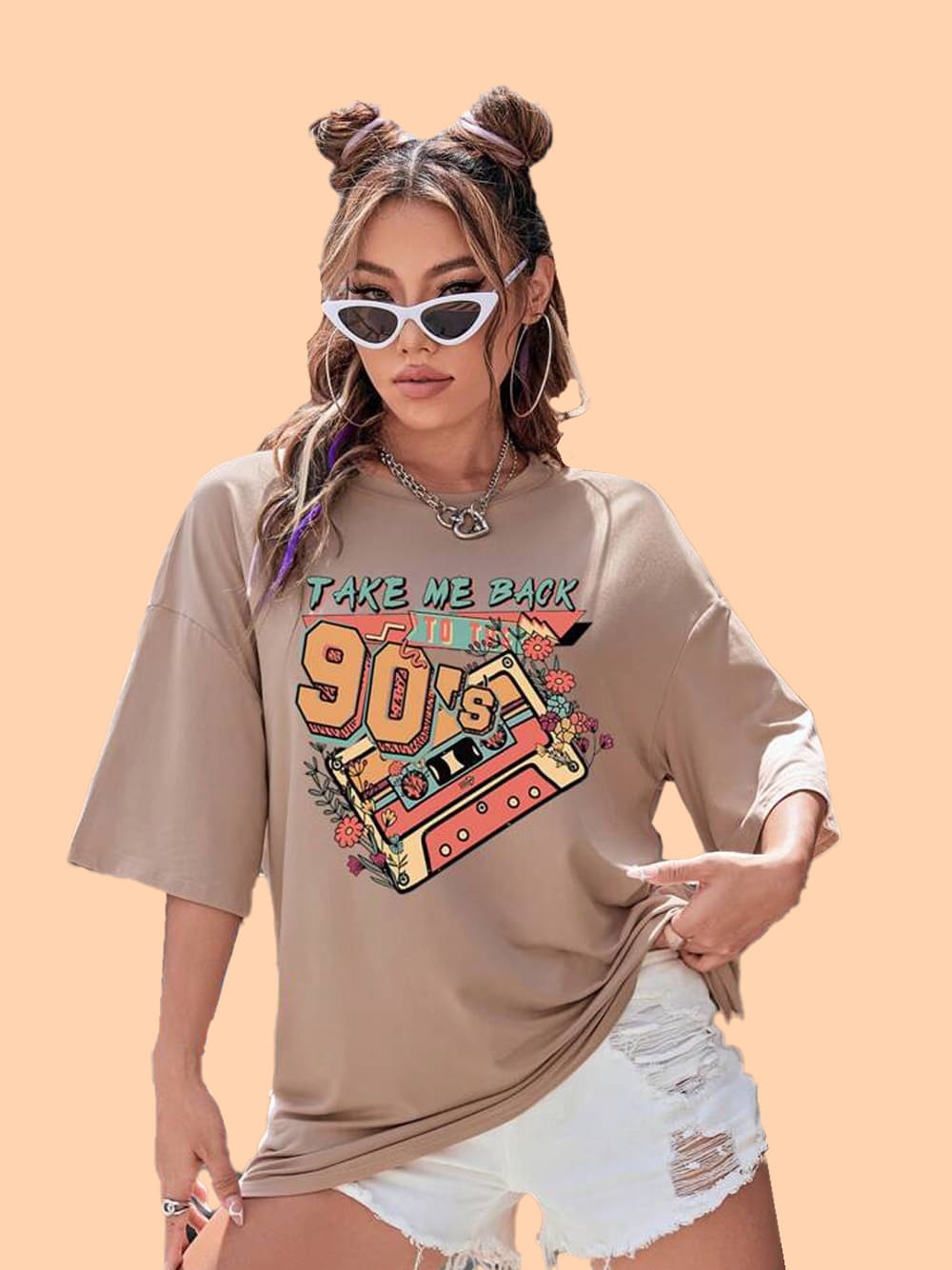 Christy World Women Cotton Printed Oversized Fit Round Neck T-Shirt ( Beige ) Christy World Women Cotton Printed Oversized Fit Round Neck T-Shirt ( Beige )