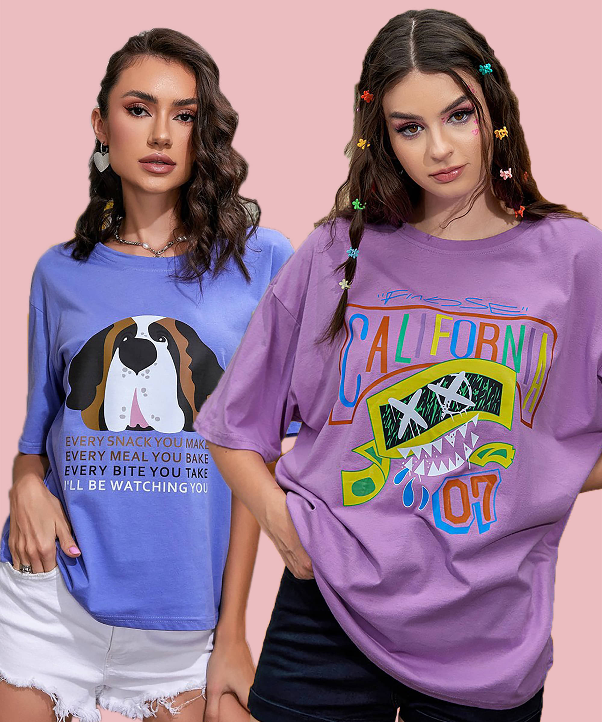 Christy World Women Cotton Printed Oversized Fit Round Neck T-Shirt ( Multicolor 8 )     			Christy World Women Cotton Printed Oversized Fit Round Neck T-Shirt ( Multicolor 8 )