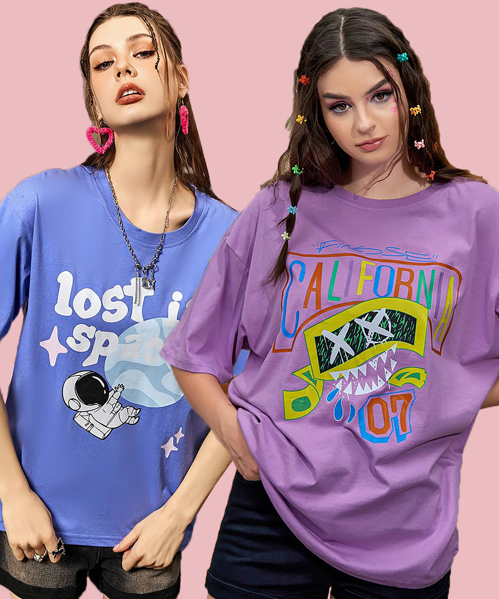 Christy World Women Cotton Printed Oversized Fit Round Neck T-Shirt ( Multicolor 9 )