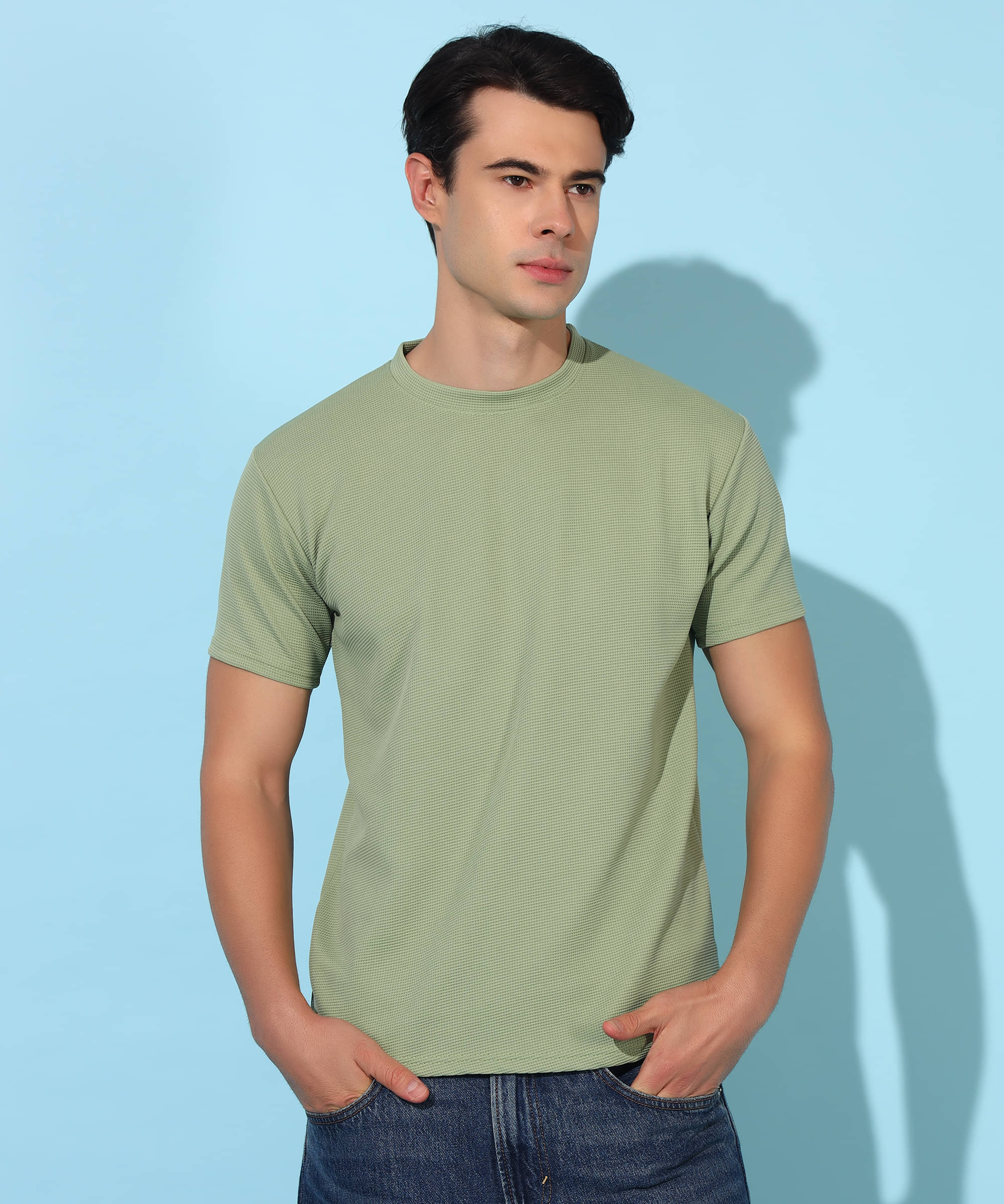     			Christy World Polyester Regular Fit Self Design Half Sleeves Men's Round T-Shirt - Light Green ( Pack of 1 )