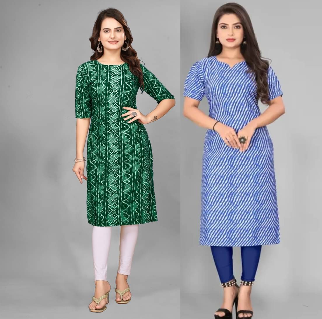 DESIGNER DREAM Pack of 2 Crepe Printed Straight Women's Kurti - ( Blue,Green ) DESIGNER DREAM Pack of 2 Crepe Printed Straight Women's Kurti - ( Blue,Green )