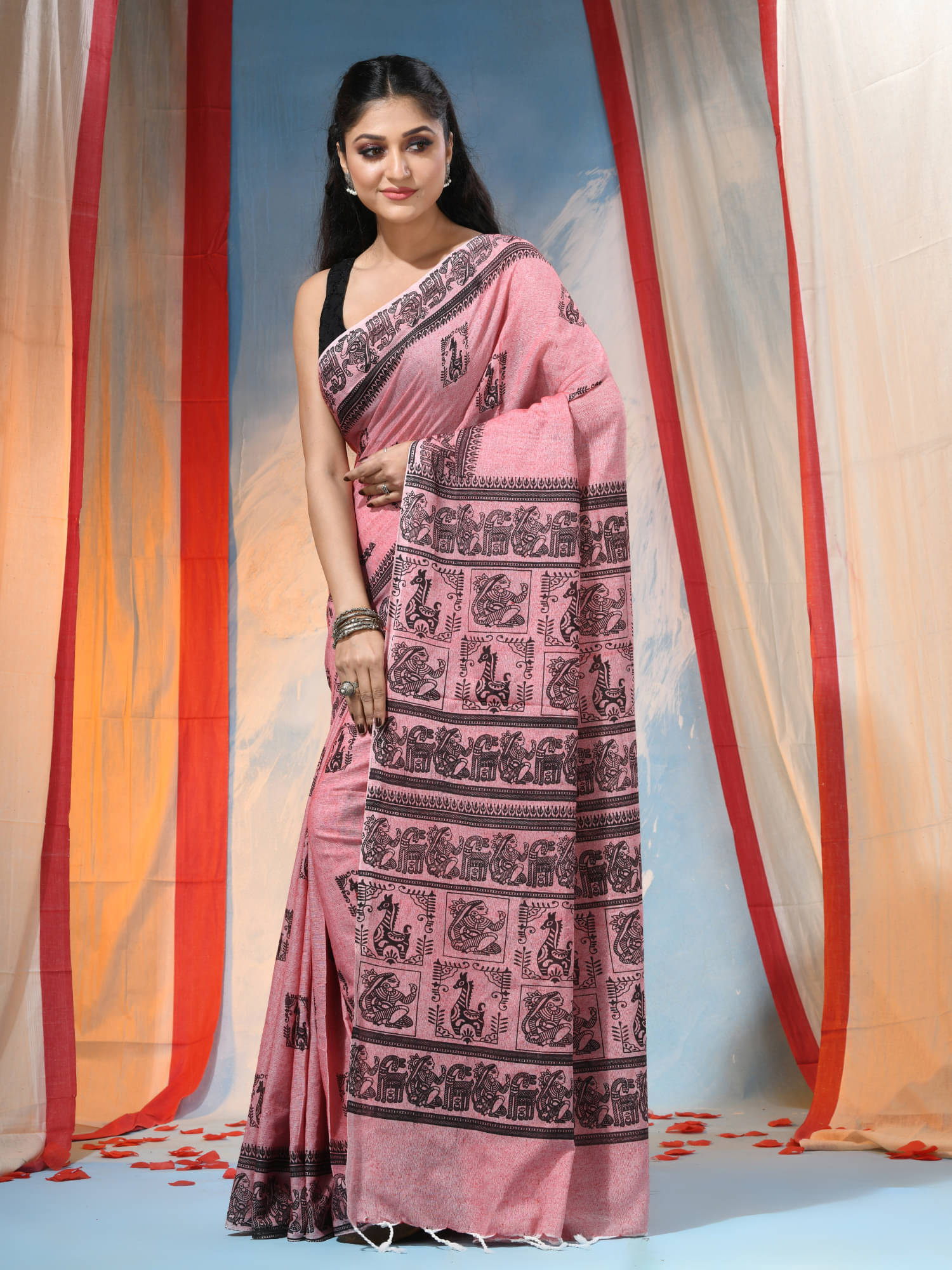     			Desh Bidesh Cotton Printed Saree Without Blouse Piece ( Rani )