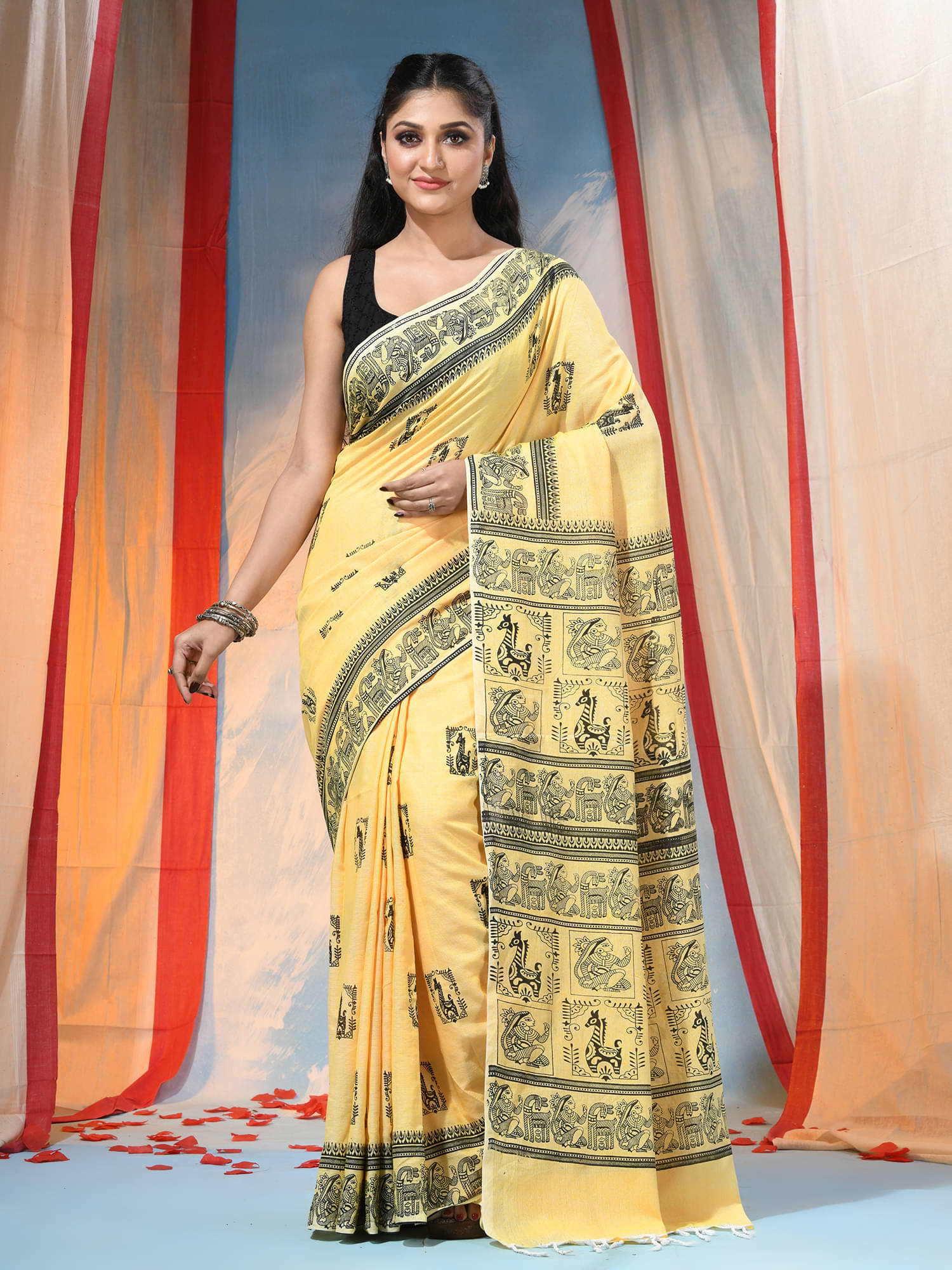 Desh Bidesh Cotton Printed Saree Without Blouse Piece ( Yellow ) Desh Bidesh Cotton Printed Saree Without Blouse Piece ( Yellow )
