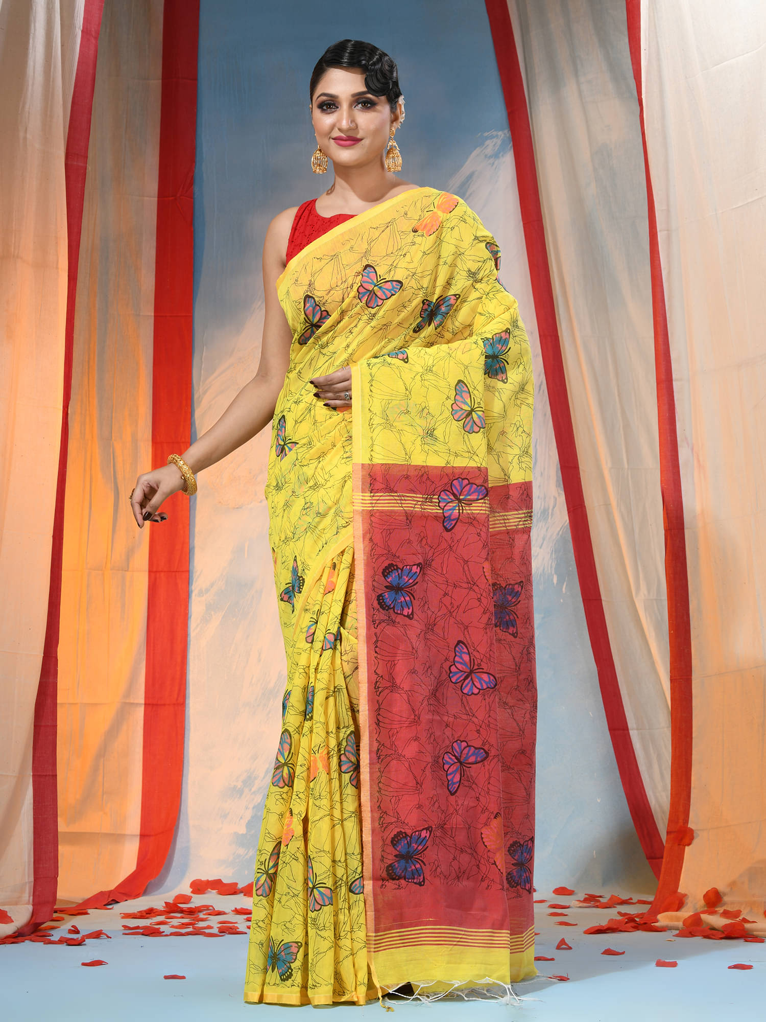 Desh Bidesh Cotton Blend Printed Saree With Unstitched Blouse Piece ( Yellow1 ) Desh Bidesh Cotton Blend Printed Saree With Unstitched Blouse Piece ( Yellow1 )