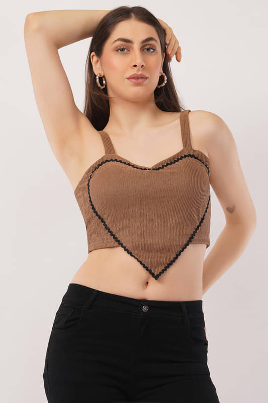 Deshi Girl Women's Cotton Blend Crop Top ( Brown ) Deshi Girl Women's Cotton Blend Crop Top ( Brown )