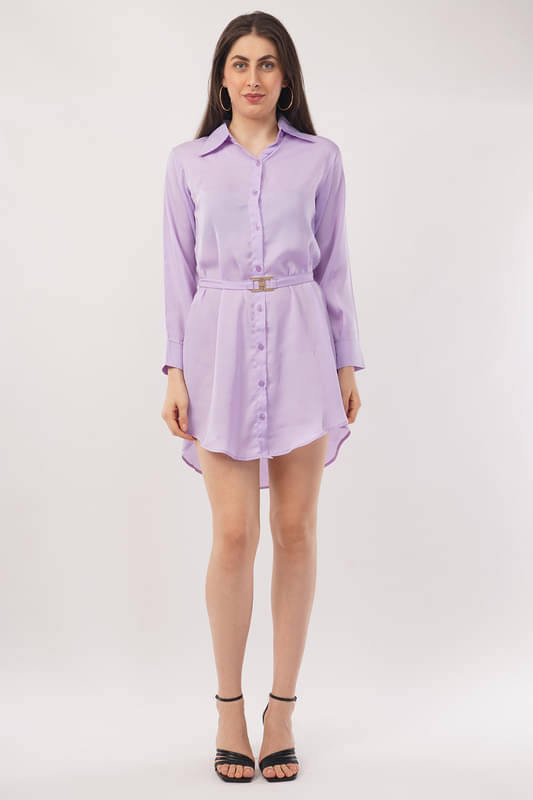     			Deshi Girl Women Satin Solid Shirt Dress ( Purple )