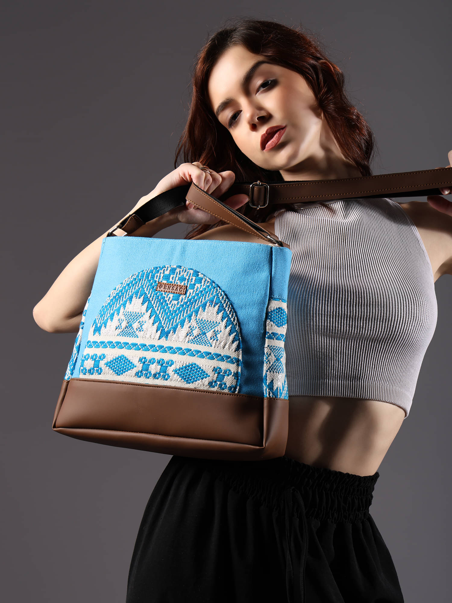     			ENSAC Sling Bag Cotton Set of 1 ( Light Blue )
