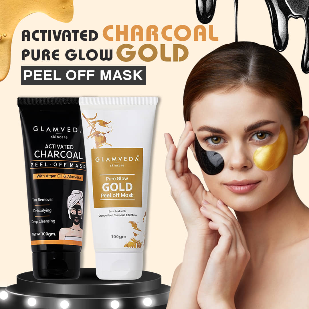Glamveda Activated Charcoal & Pure Glow Gold Peel Off MaskBrightening & Moisturizing, 100g each (Pack of 2)