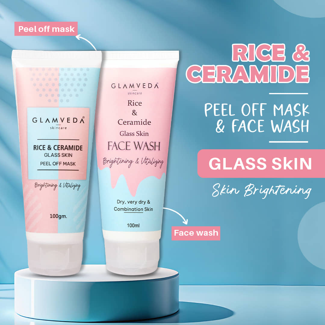 Glamveda Rice & Ceramide Korean Glass Skin Combo ( Face wash + Peel Off Mask ) | Skin Brightening & Anti Dullness