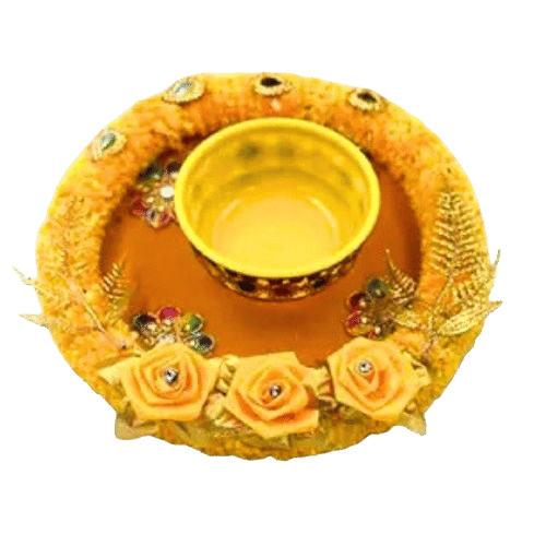 KOOGLY Wood Round Decorative Plate Yellow - Pack of 1