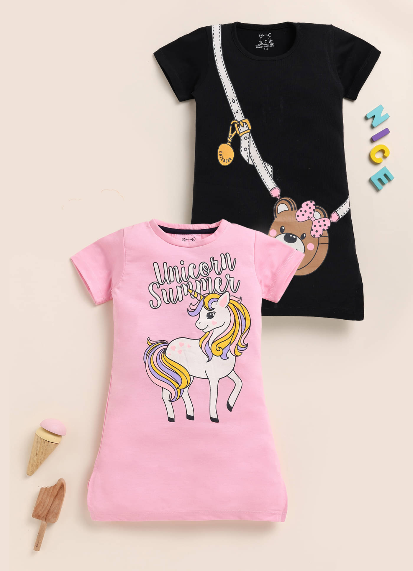 Lazy Shark Cotton Blend Dress For Girls ( Pack of 2 , Black ) Lazy Shark Cotton Blend Dress For Girls ( Pack of 2 , Black )