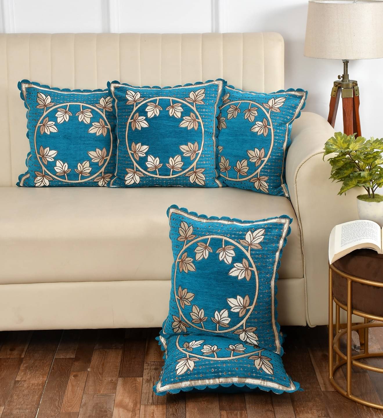     			Multitex Set of 5 Cotton Nature Square Cushion Cover (40X40)cm - Blue