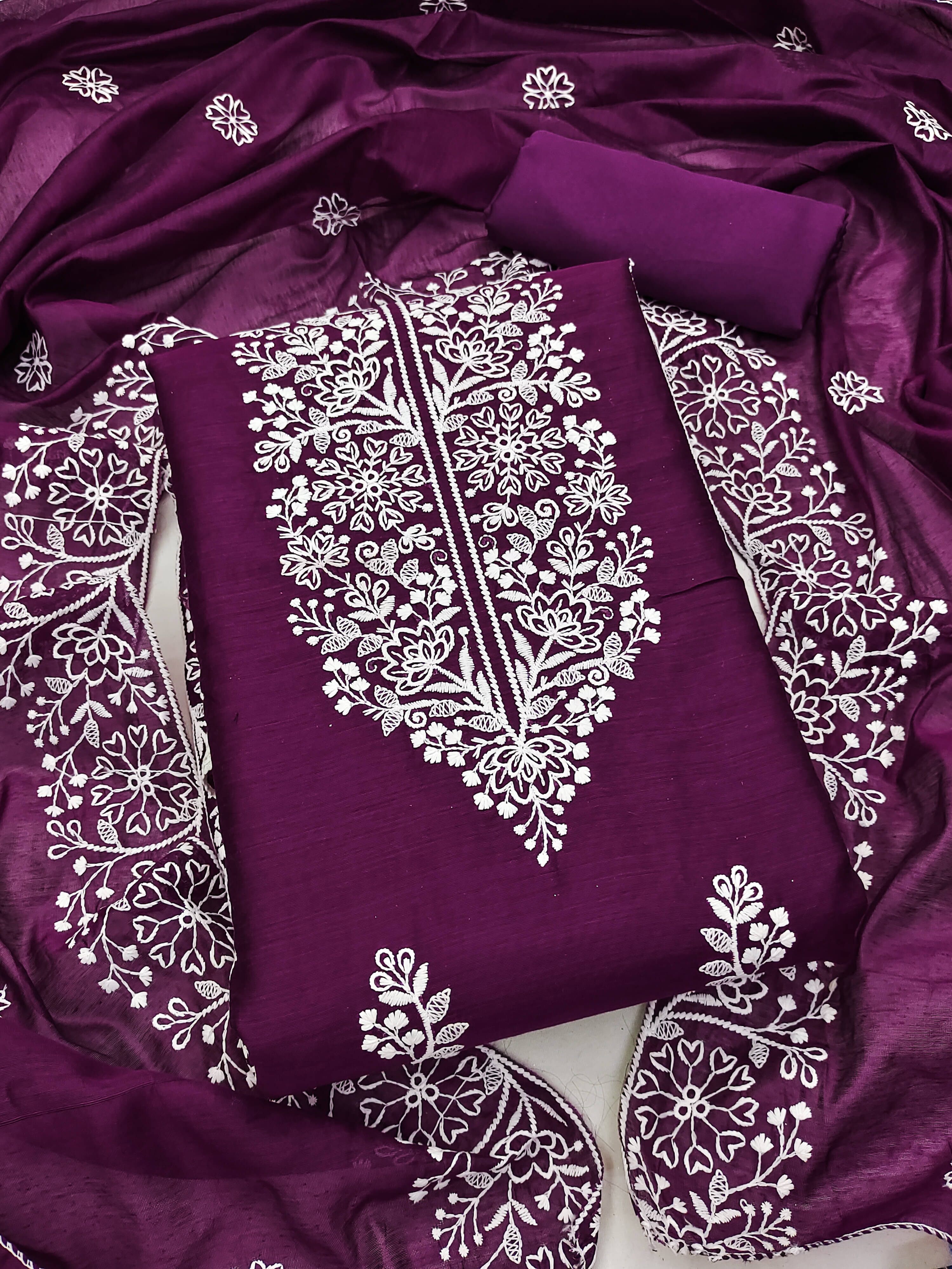 Nayanthara Trends Unstitched Chanderi Embroidered Dress Material - Purple ( Pack of 1 ) Nayanthara Trends Unstitched Chanderi Embroidered Dress Material - Purple ( Pack of 1 )