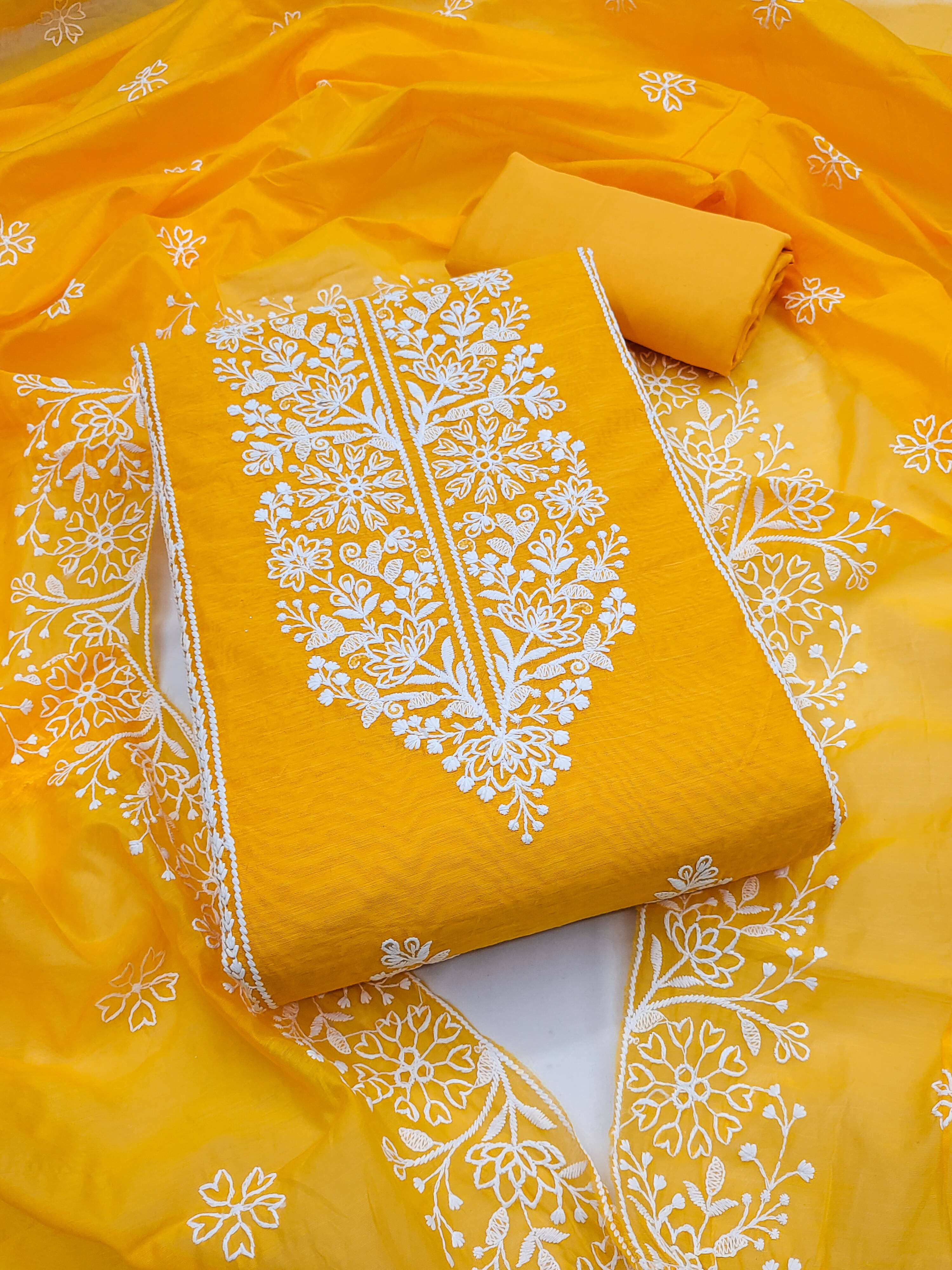 Nayanthara Trends Unstitched Chanderi Embroidered Dress Material - Mustard ( Pack of 1 ) Nayanthara Trends Unstitched Chanderi Embroidered Dress Material - Mustard ( Pack of 1 )