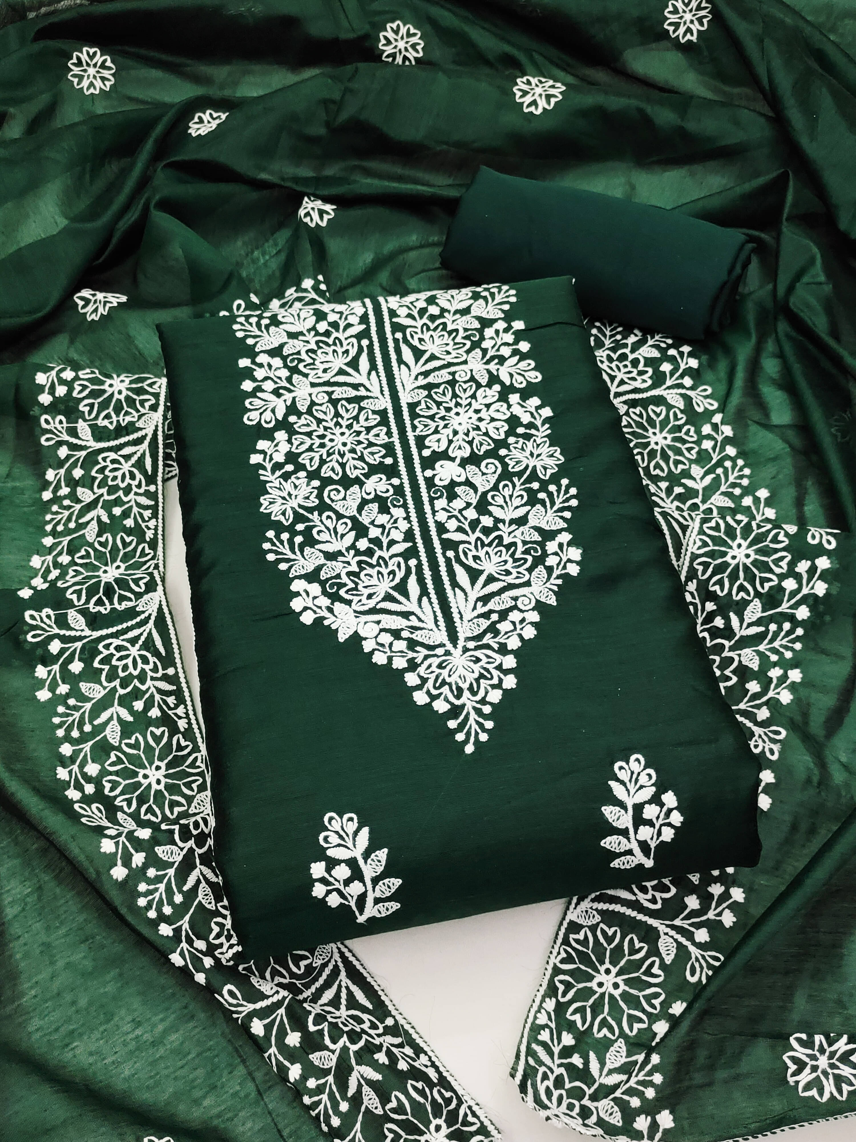 Nayanthara Trends Unstitched Chanderi Embroidered Dress Material - Green ( Pack of 1 ) Nayanthara Trends Unstitched Chanderi Embroidered Dress Material - Green ( Pack of 1 )