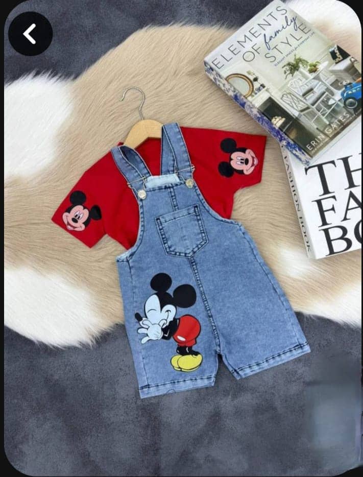 ODIMENT Pack of 1 Unisex Denim T-Shirt & Dungarees Set ( Red )