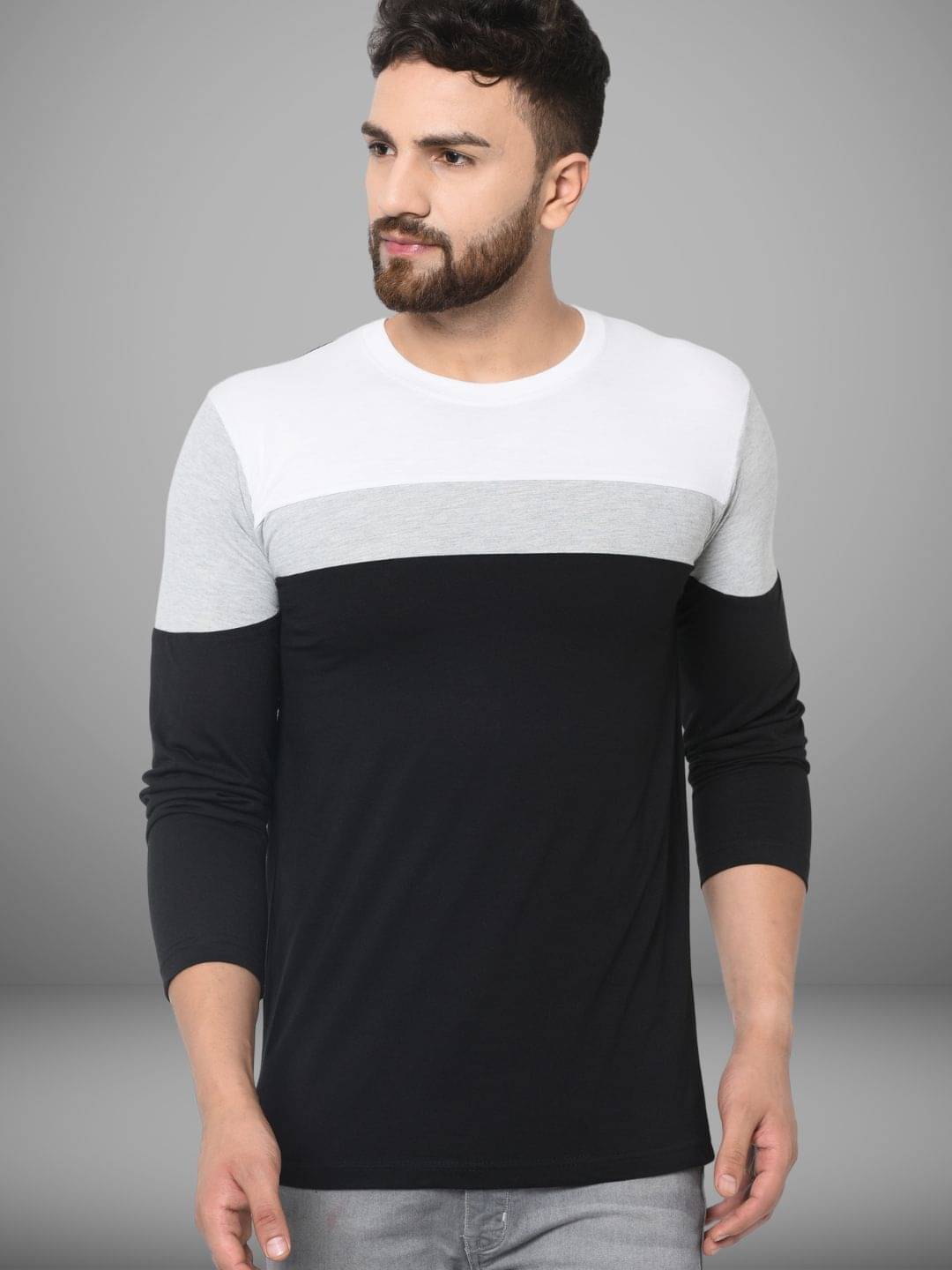 Odoky Cotton Blend Regular Fit Colorblock Full Sleeves Men's Round T-Shirt - Black ( Pack of 1 ) Odoky Cotton Blend Regular Fit Colorblock Full Sleeves Men's Round T-Shirt - Black ( Pack of 1 )