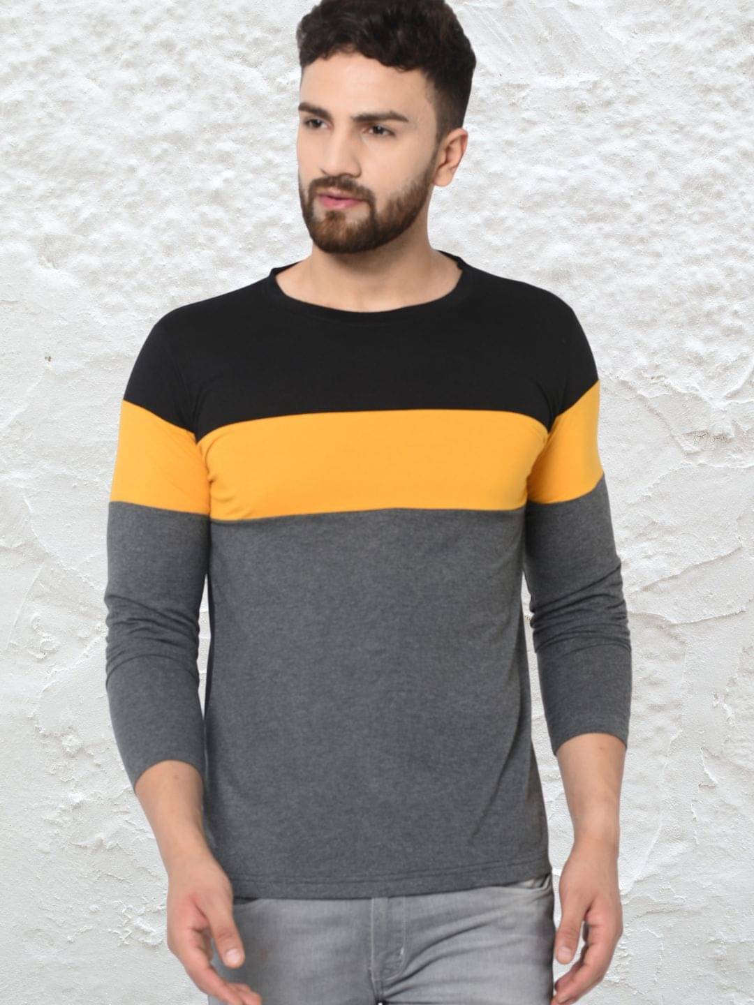 Odoky Cotton Blend Regular Fit Colorblock Full Sleeves Men's Round T-Shirt - Grey ( Pack of 1 ) Odoky Cotton Blend Regular Fit Colorblock Full Sleeves Men's Round T-Shirt - Grey ( Pack of 1 )