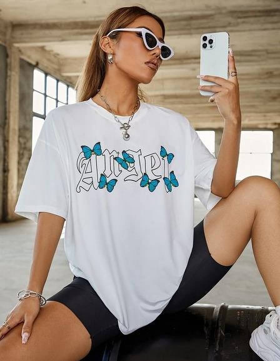 Odoky Women Cotton Blend Printed Oversized Fit Round Neck T-Shirt ( White )     			Odoky Women Cotton Blend Printed Oversized Fit Round Neck T-Shirt ( White )