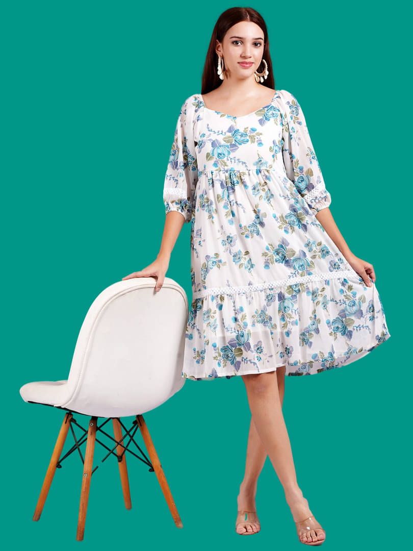Oh Mi Dios Women Chiffon Printed Empire Dress ( Blue ) Oh Mi Dios Women Chiffon Printed Empire Dress ( Blue )