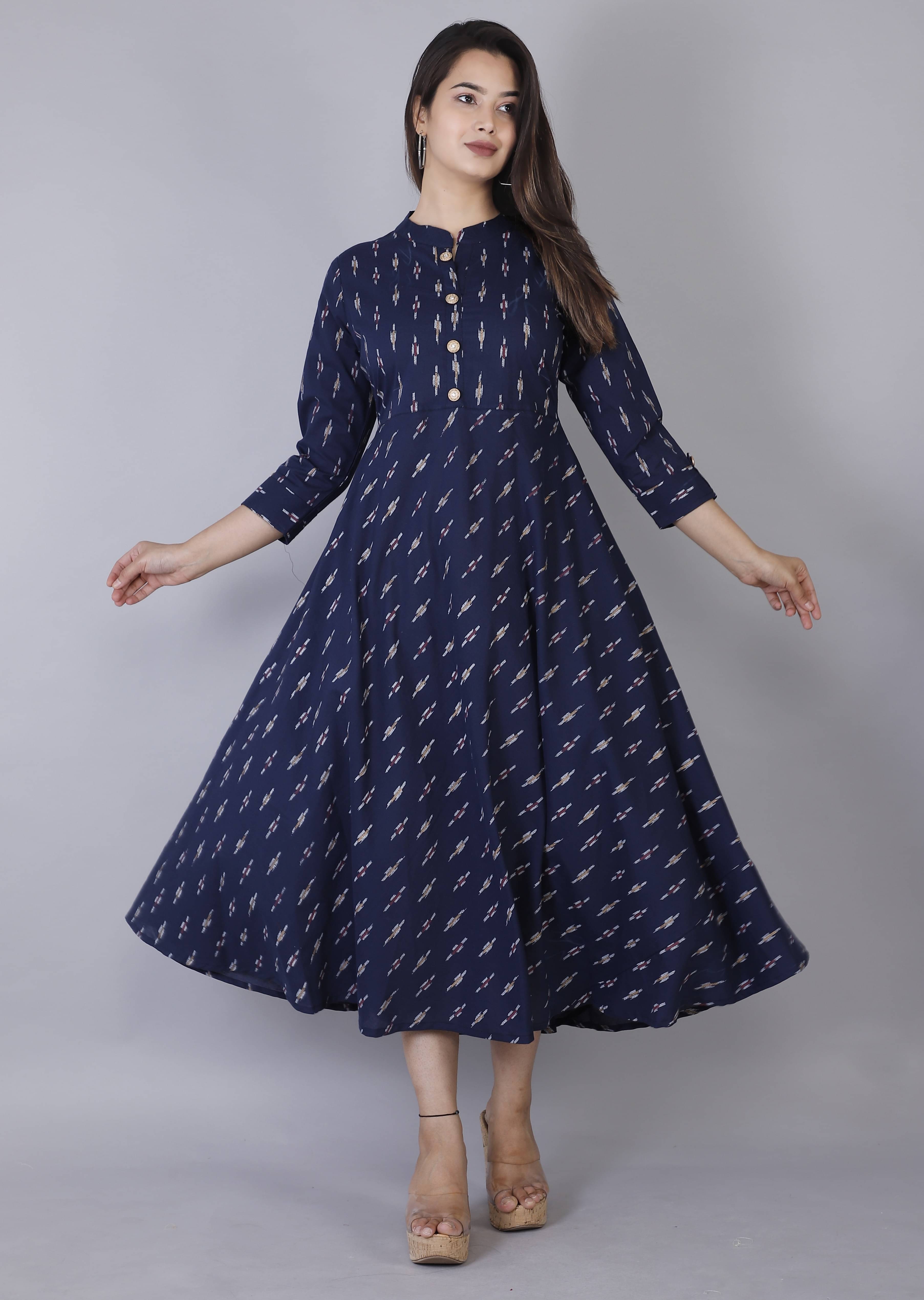     			Oh Mi Dios Women Cotton Printed Fit & Flare Dress ( Navy )