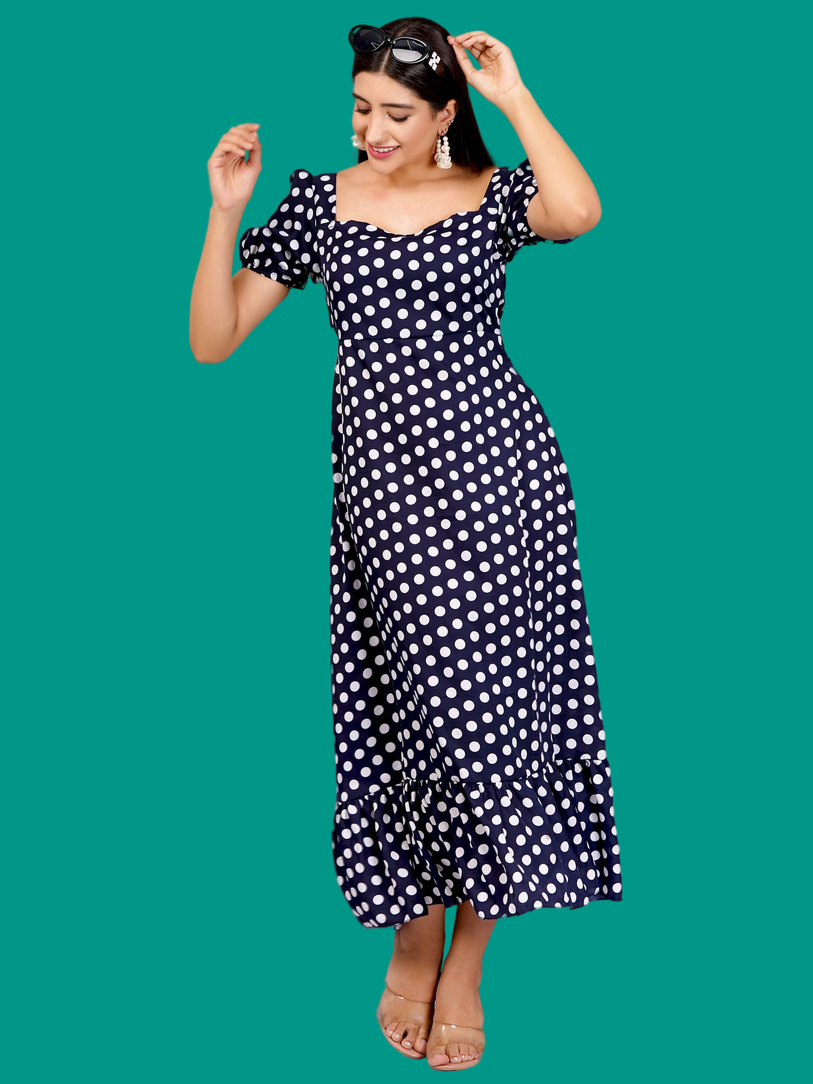 Oh Mi Dios Women Crepe Printed Empire Dress ( Navy )     			Oh Mi Dios Women Crepe Printed Empire Dress ( Navy )