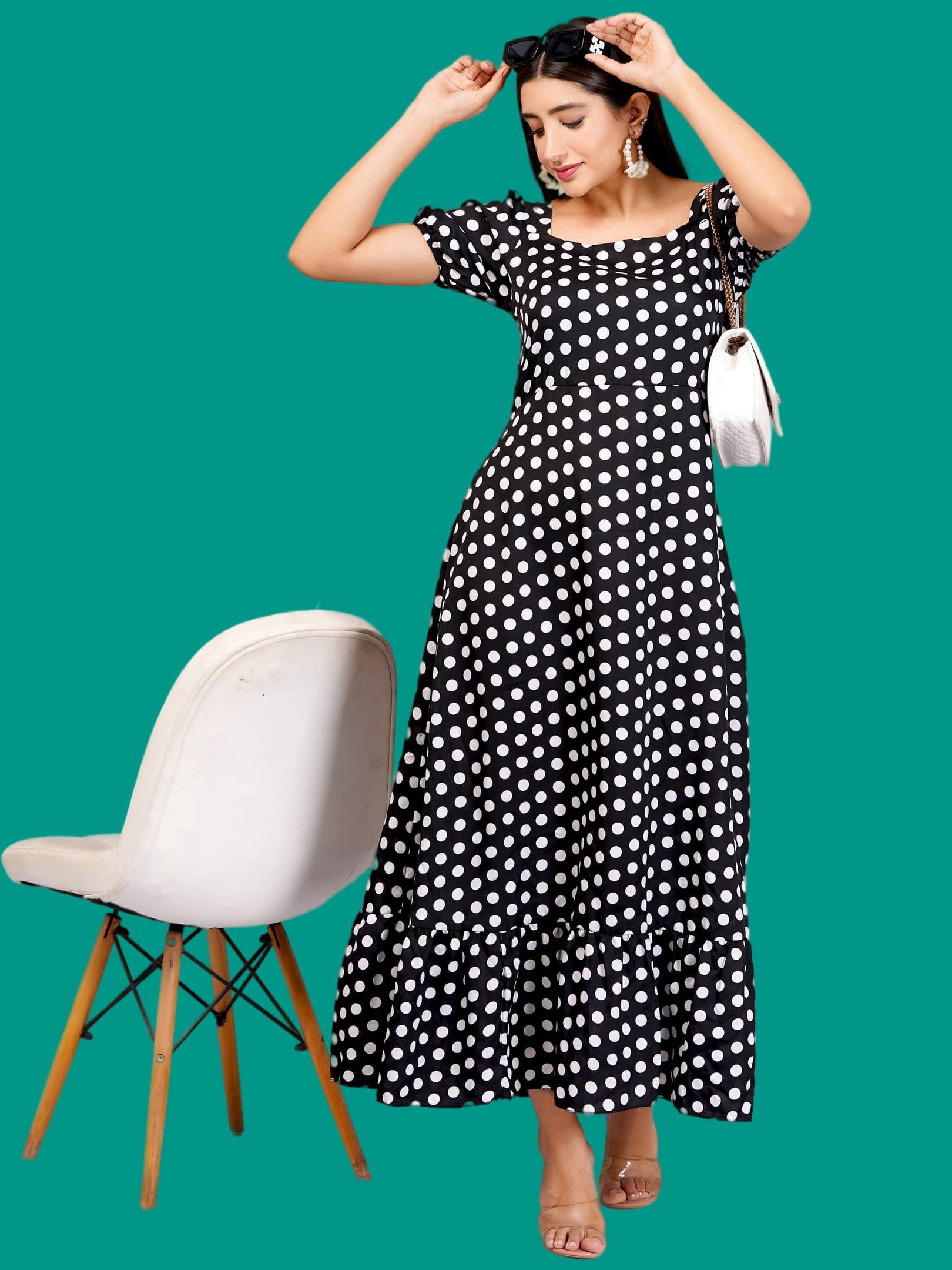    			Oh Mi Dios Women Crepe Printed Empire Dress ( Black )
