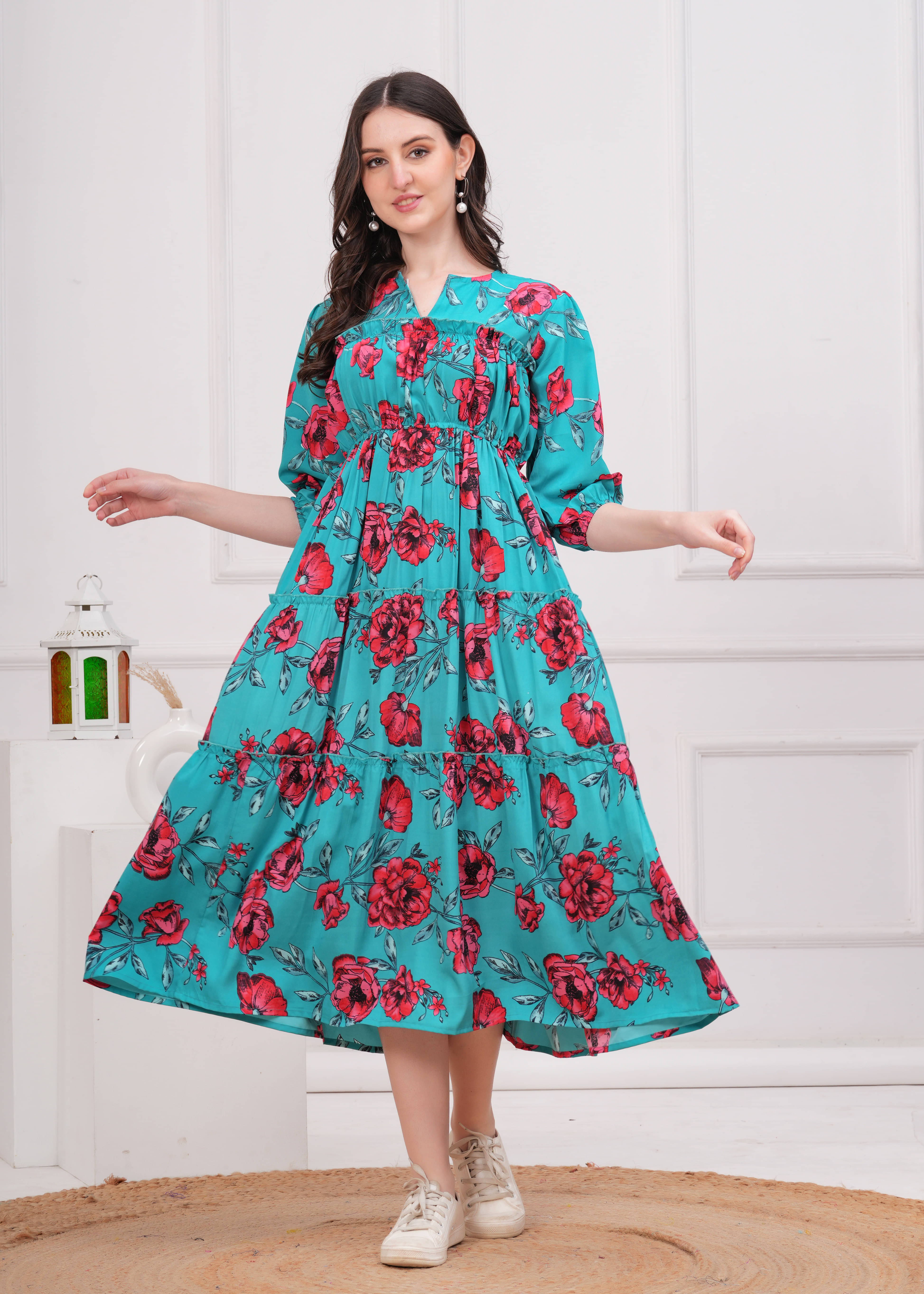 Oh Mi Dios Women Crepe Printed Fit & Flare Dress ( Blue ) Oh Mi Dios Women Crepe Printed Fit & Flare Dress ( Blue )