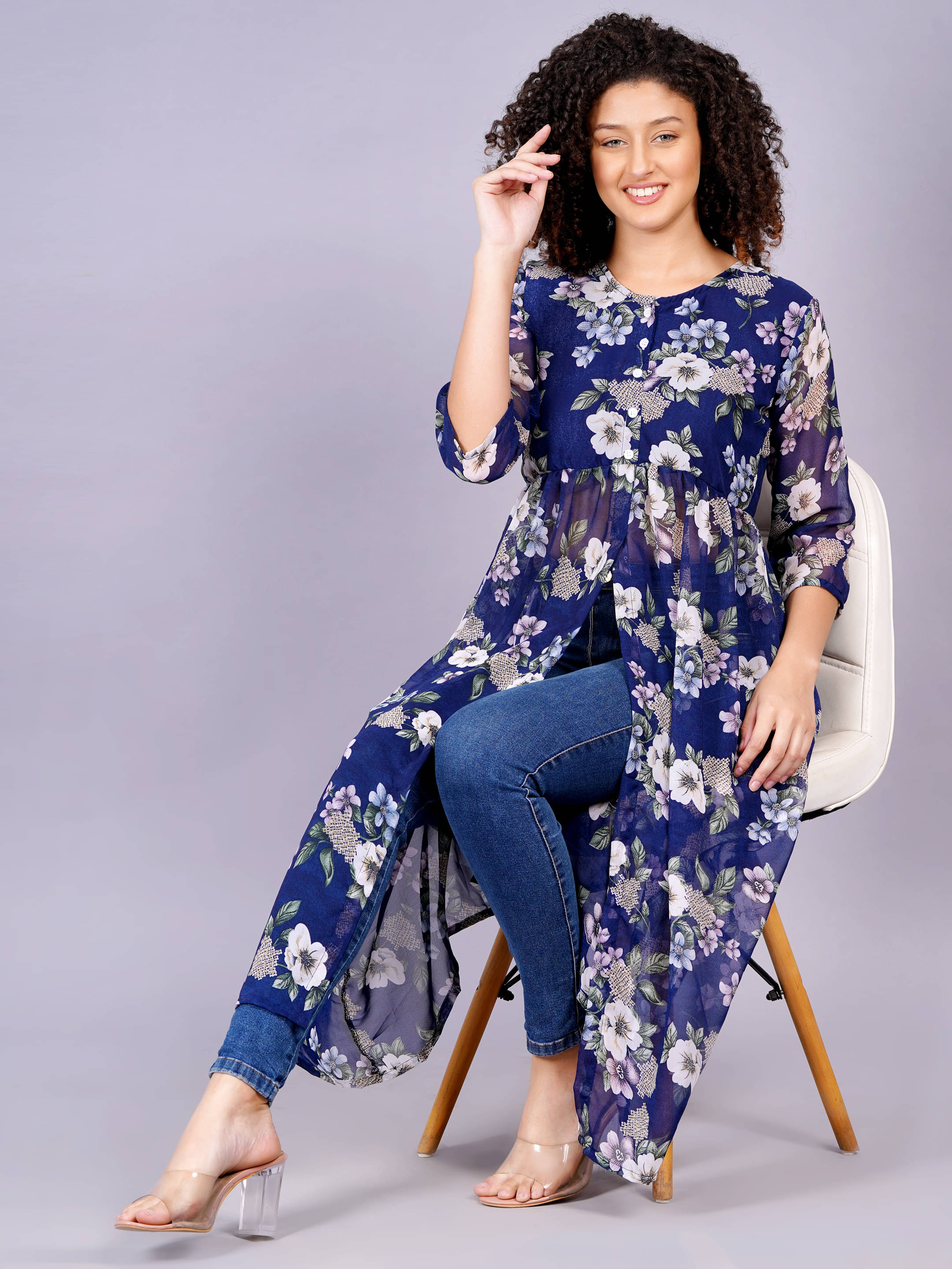 Oh Mi Dios Women Georgette Printed Fit & Flare Dress ( Blue ) Oh Mi Dios Women Georgette Printed Fit & Flare Dress ( Blue )