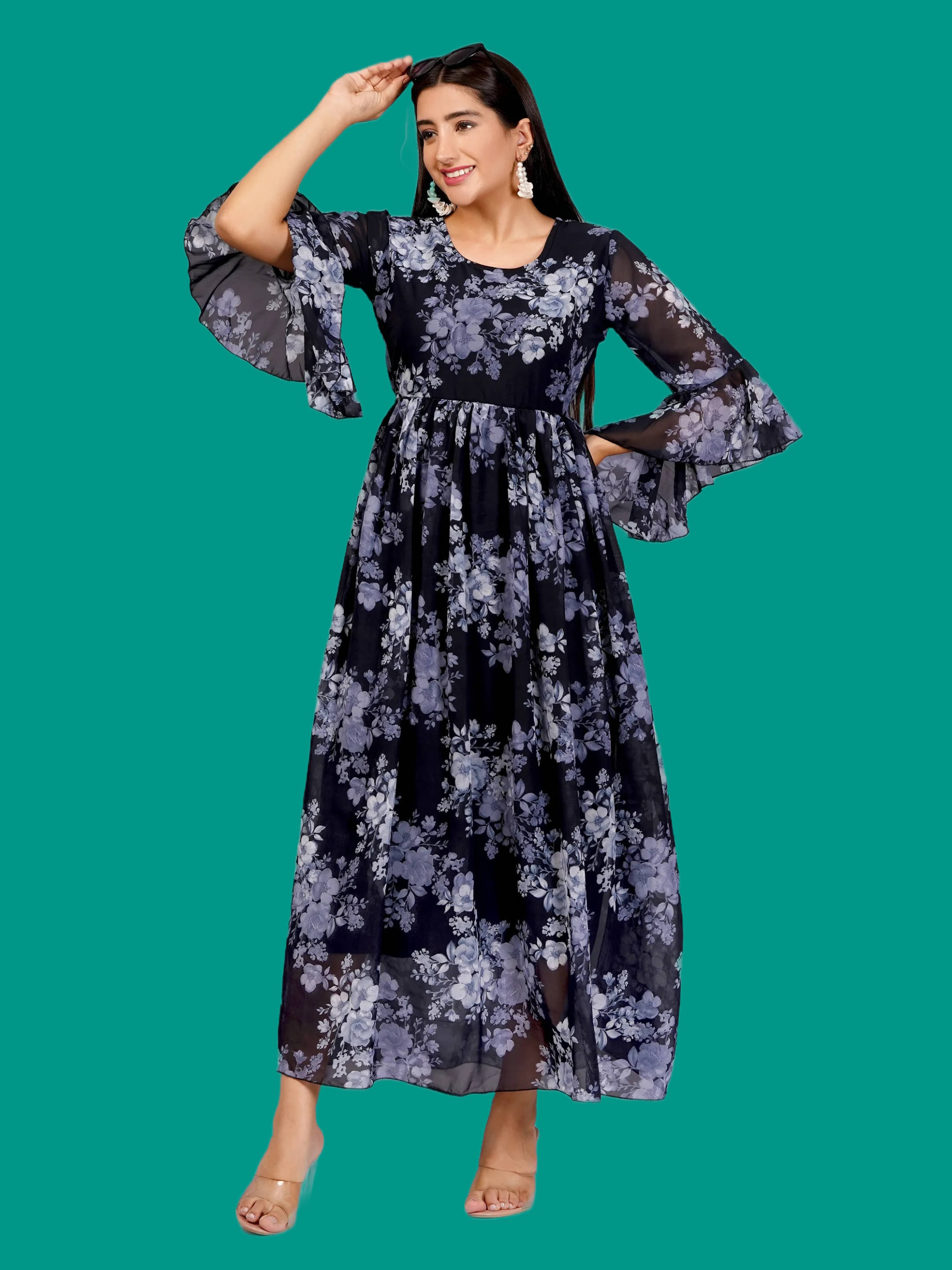 Oh Mi Dios Women Georgette Printed Gown ( White )     			Oh Mi Dios Women Georgette Printed Gown ( White )