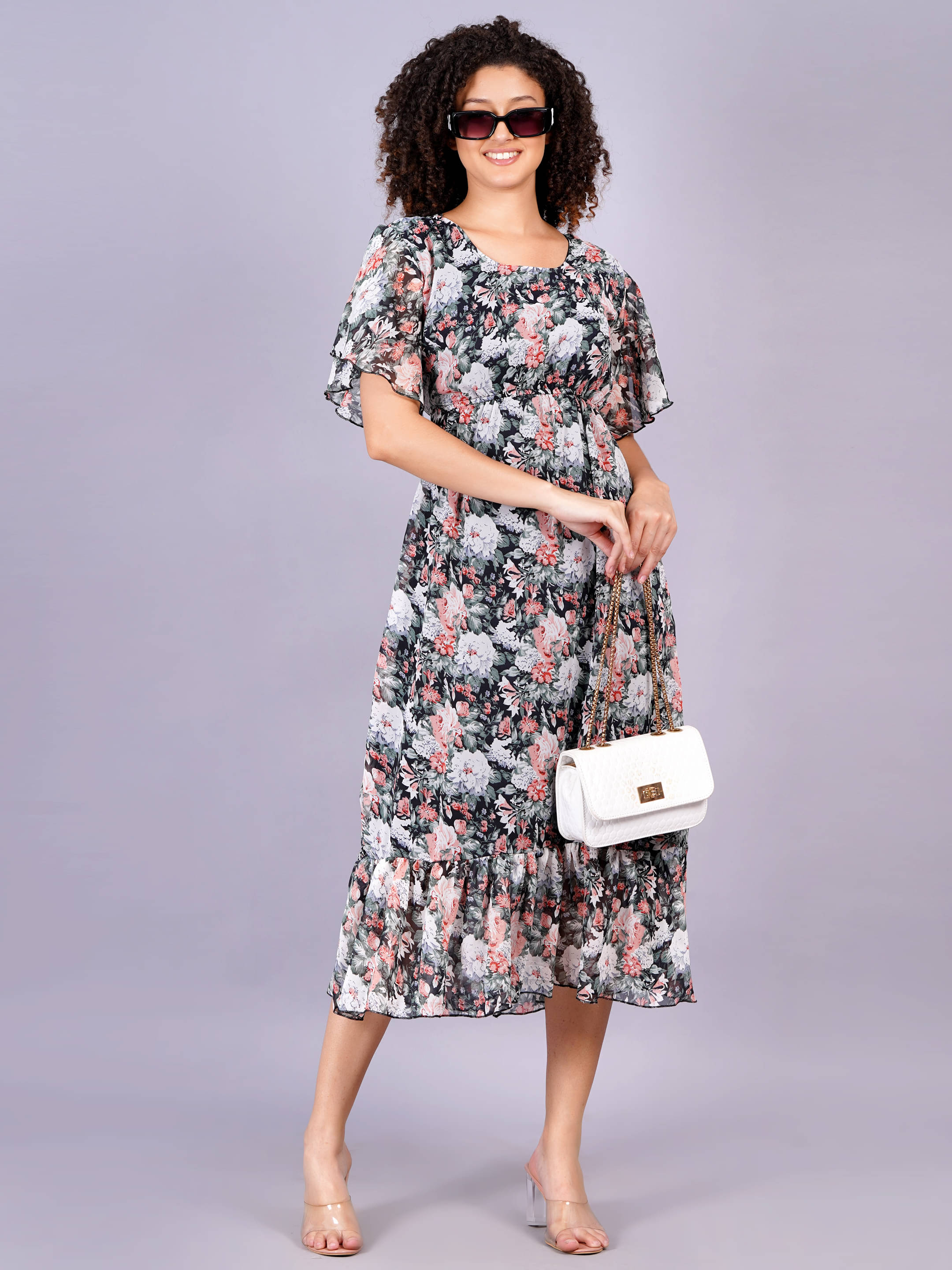 Oh Mi Dios Women Georgette Printed Fit & Flare Dress ( Multi Color ) Oh Mi Dios Women Georgette Printed Fit & Flare Dress ( Multi Color )