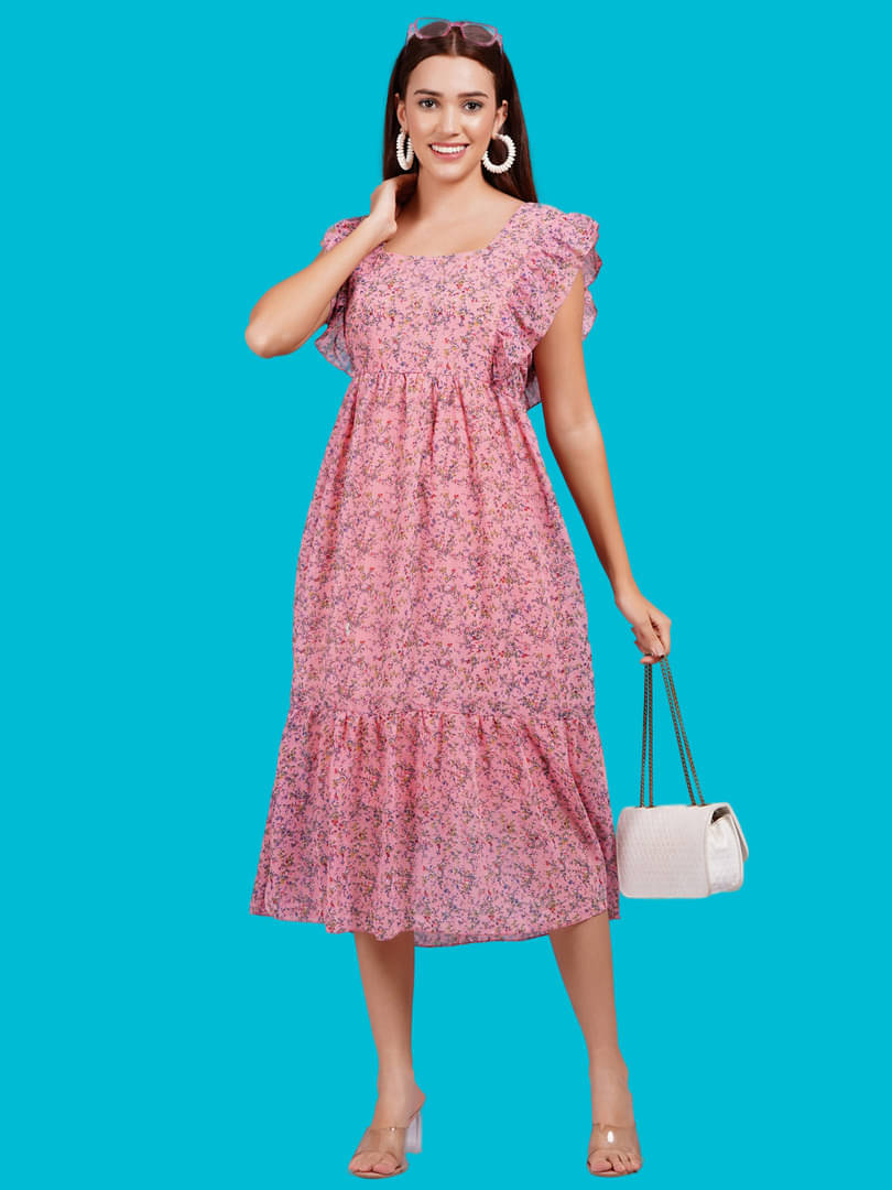 Oh Mi Dios Women Georgette Printed Fit & Flare Dress ( Pink ) Oh Mi Dios Women Georgette Printed Fit & Flare Dress ( Pink )
