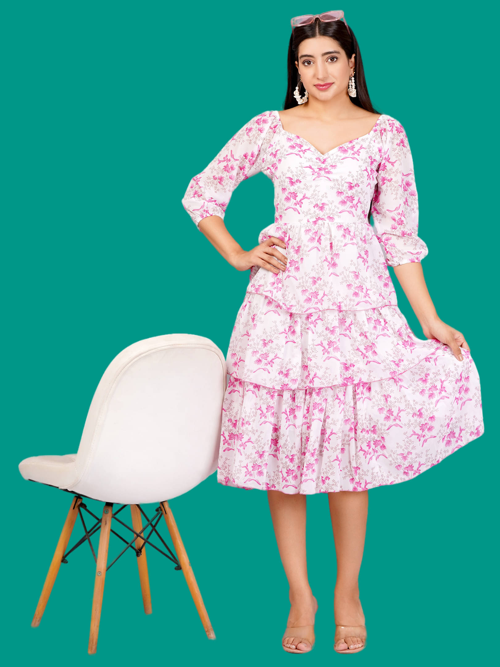 Oh Mi Dios Women Georgette Printed Empire Dress ( Pink )     			Oh Mi Dios Women Georgette Printed Empire Dress ( Pink )