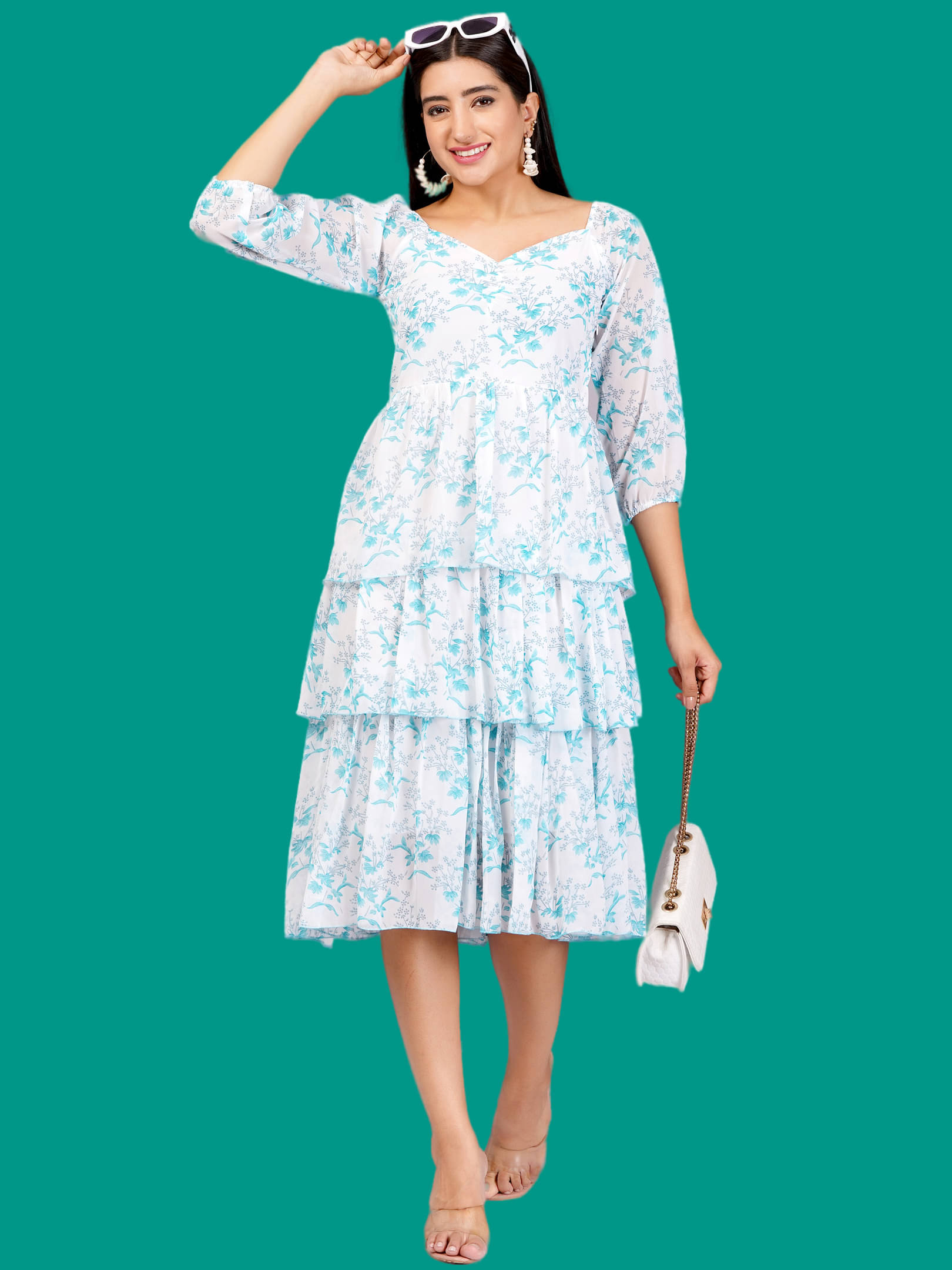 Oh Mi Dios Women Georgette Printed Empire Dress ( Blue ) Oh Mi Dios Women Georgette Printed Empire Dress ( Blue )