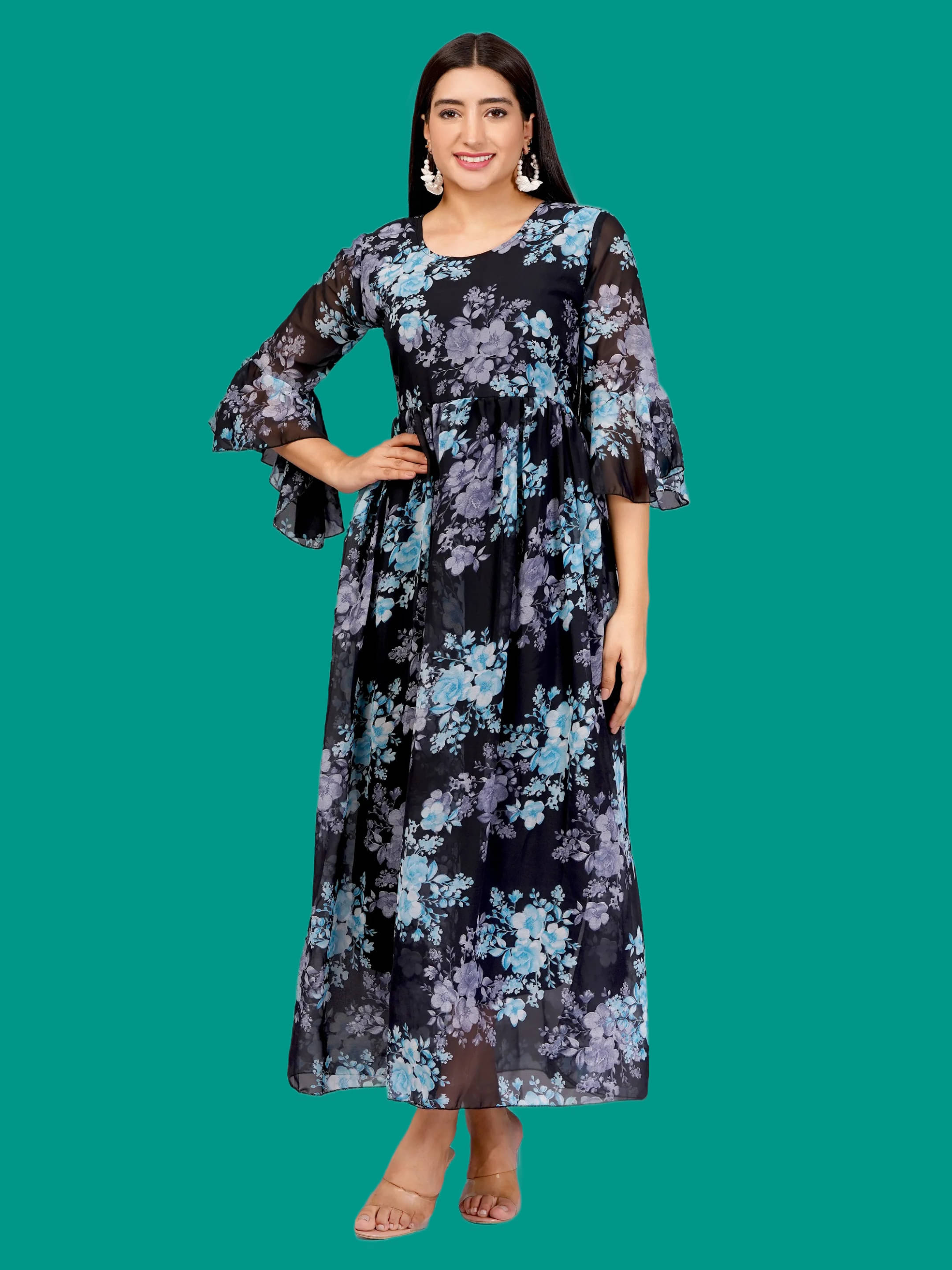     			Oh Mi Dios Women Georgette Printed Gown ( Blue )
