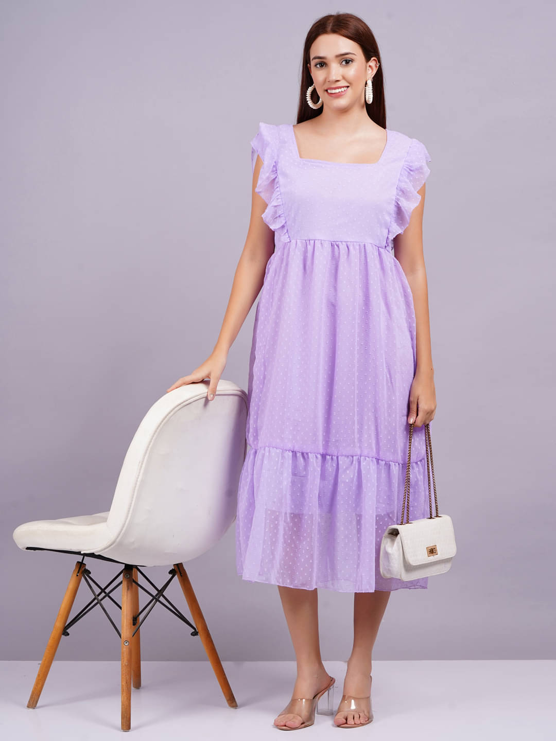 Oh Mi Dios Women Georgette Printed Fit & Flare Dress ( Purple ) Oh Mi Dios Women Georgette Printed Fit & Flare Dress ( Purple )