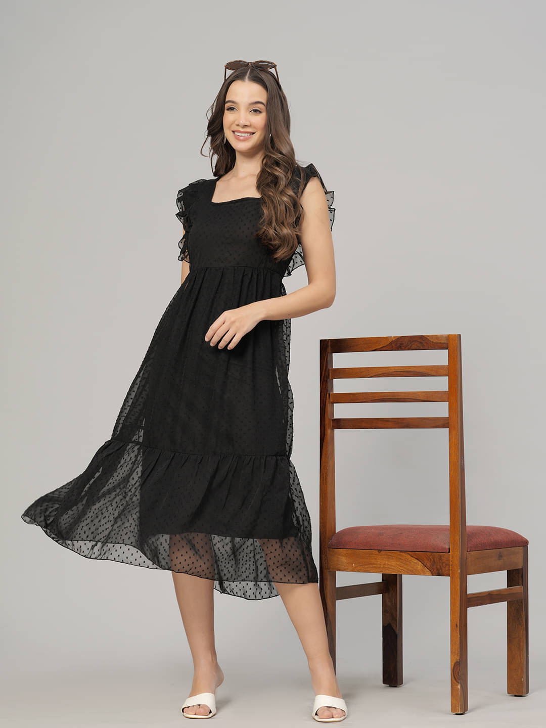 Oh Mi Dios Women Georgette Printed Fit & Flare Dress ( Black ) Oh Mi Dios Women Georgette Printed Fit & Flare Dress ( Black )