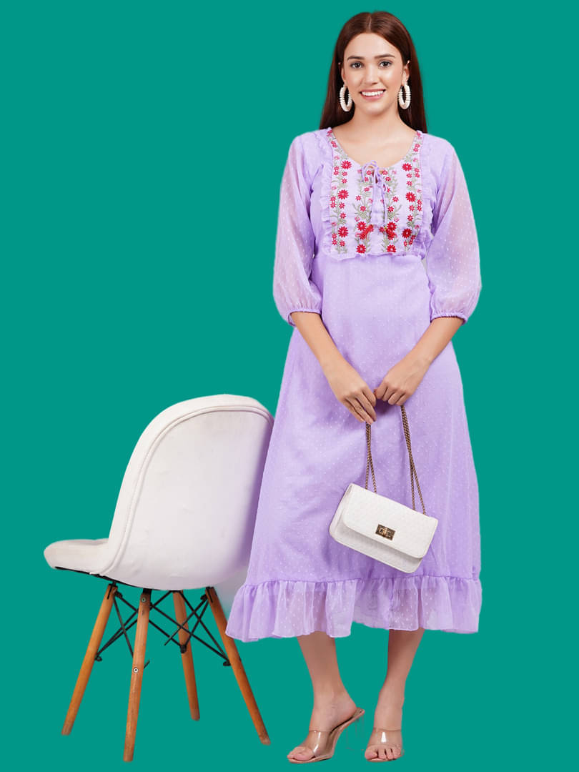     			Oh Mi Dios Women Georgette Solid Fit & Flare Dress ( Purple )