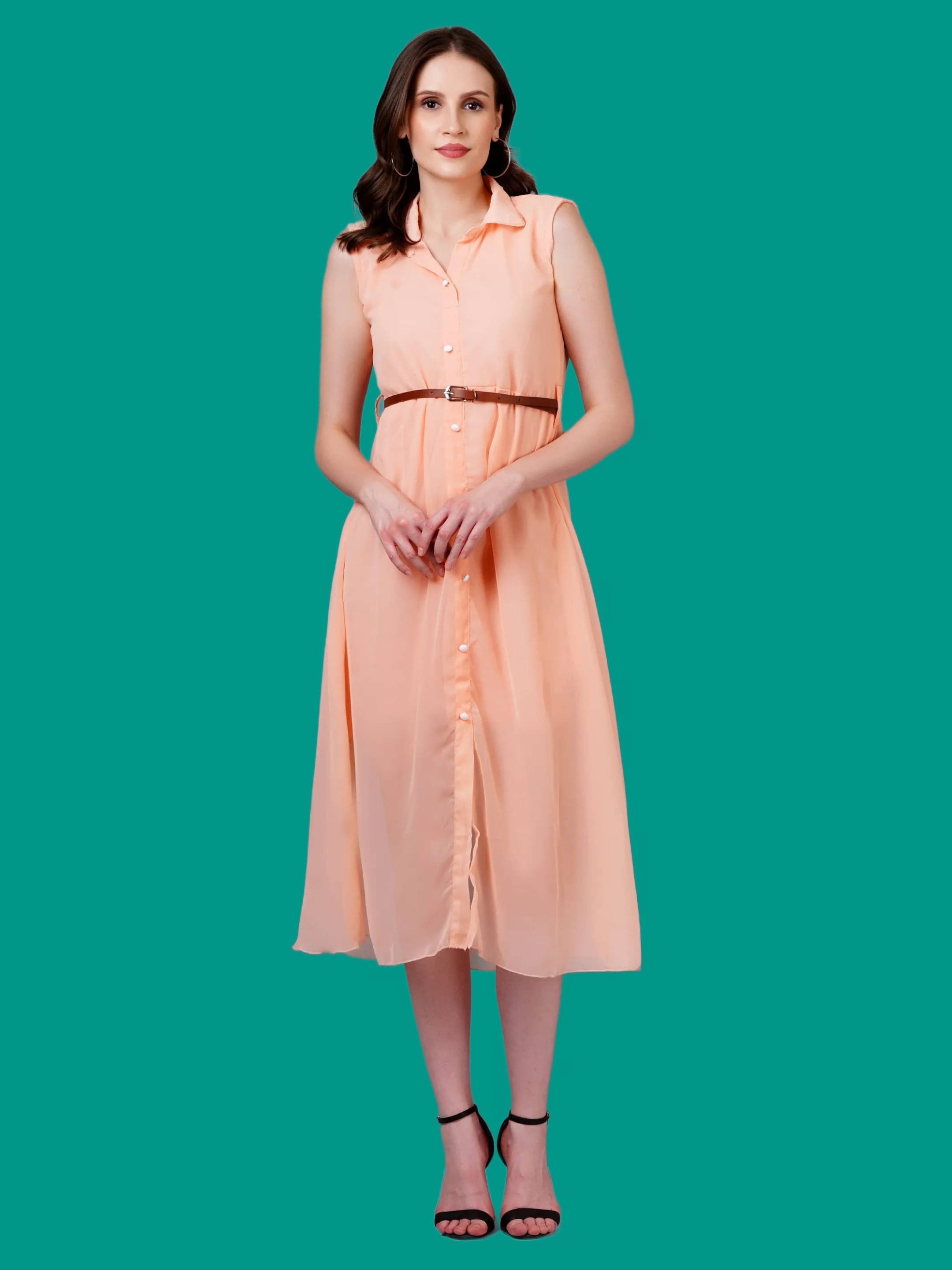 Oh Mi Dios Women Georgette Solid A-line Dress ( Pink )     			Oh Mi Dios Women Georgette Solid A-line Dress ( Pink )