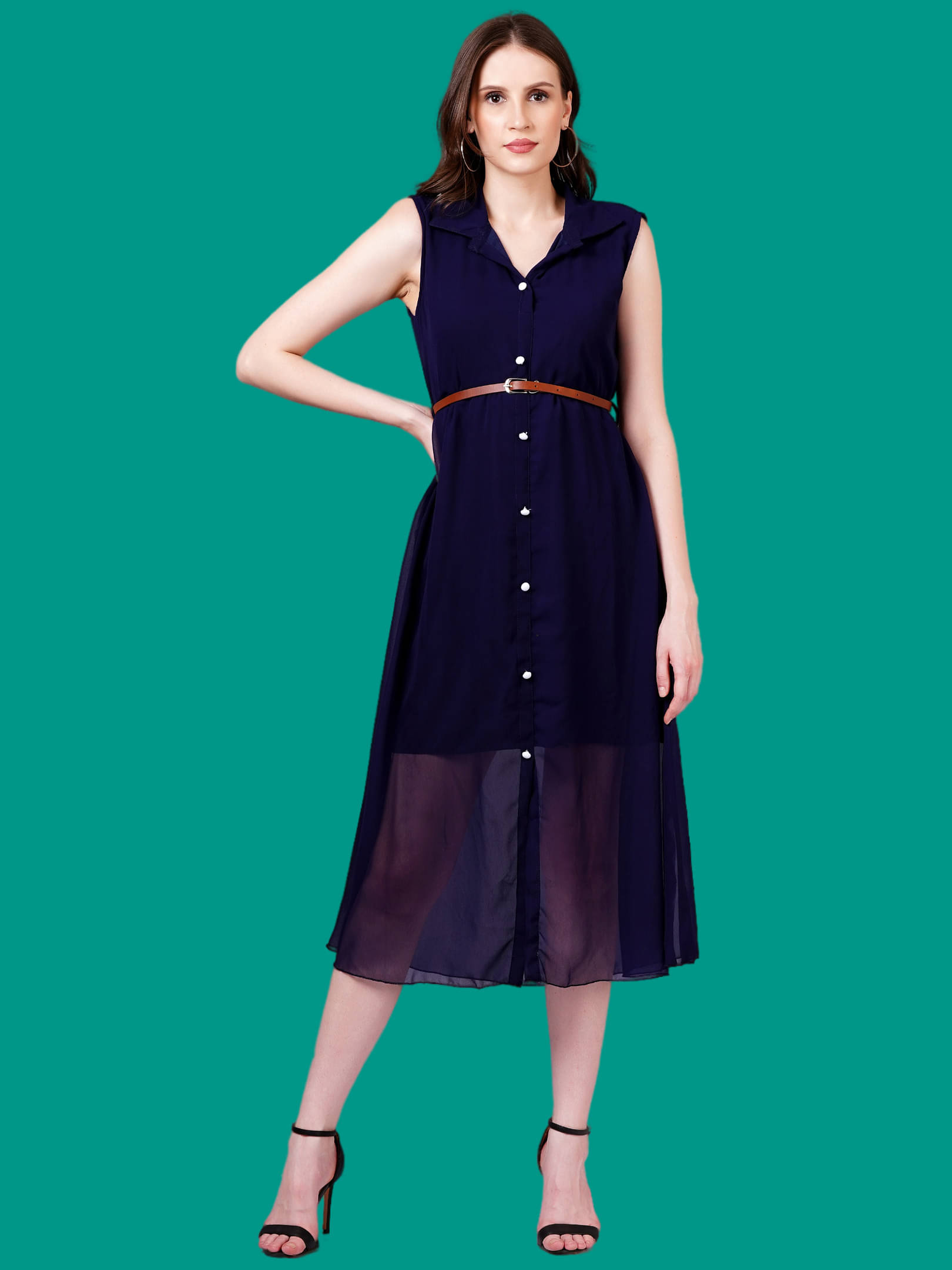 Oh Mi Dios Women Georgette Solid A-line Dress ( Navy ) Oh Mi Dios Women Georgette Solid A-line Dress ( Navy )