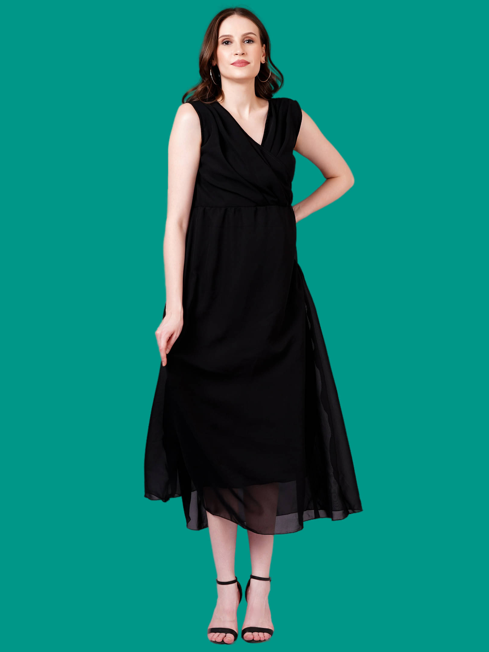     			Oh Mi Dios Women Georgette Solid Empire Dress ( Black )
