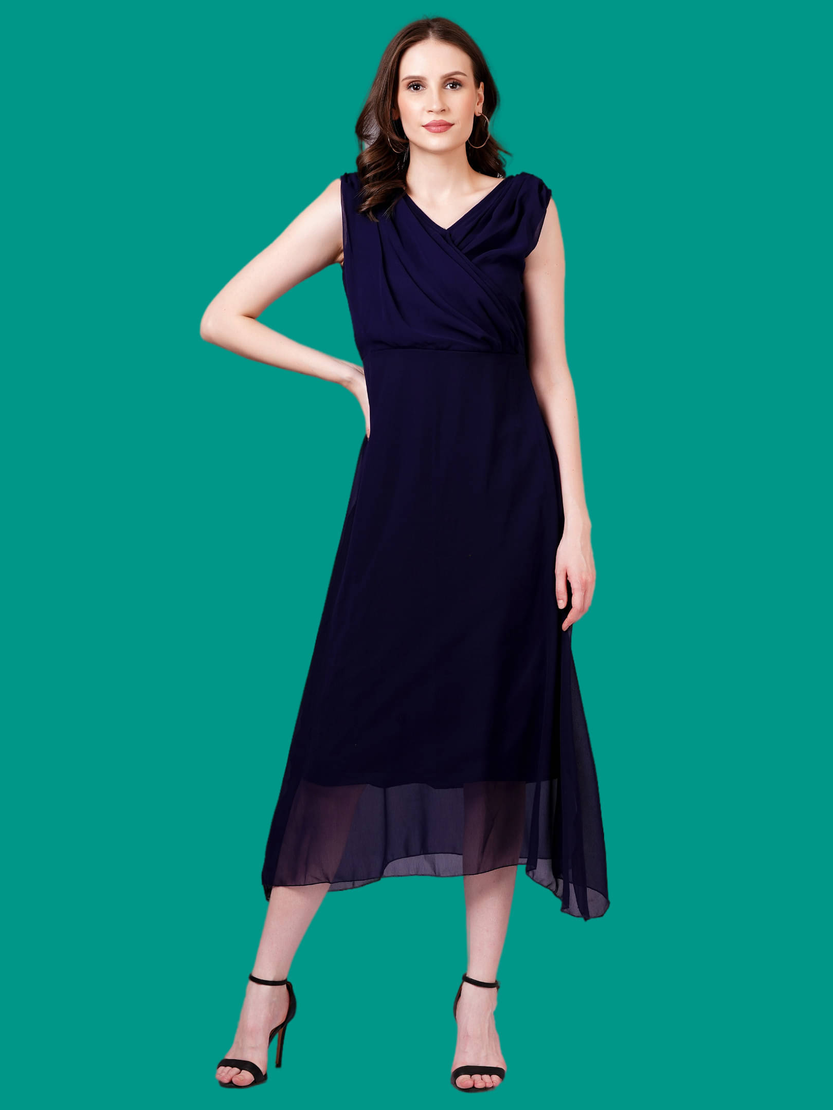     			Oh Mi Dios Women Georgette Solid Empire Dress ( Navy )