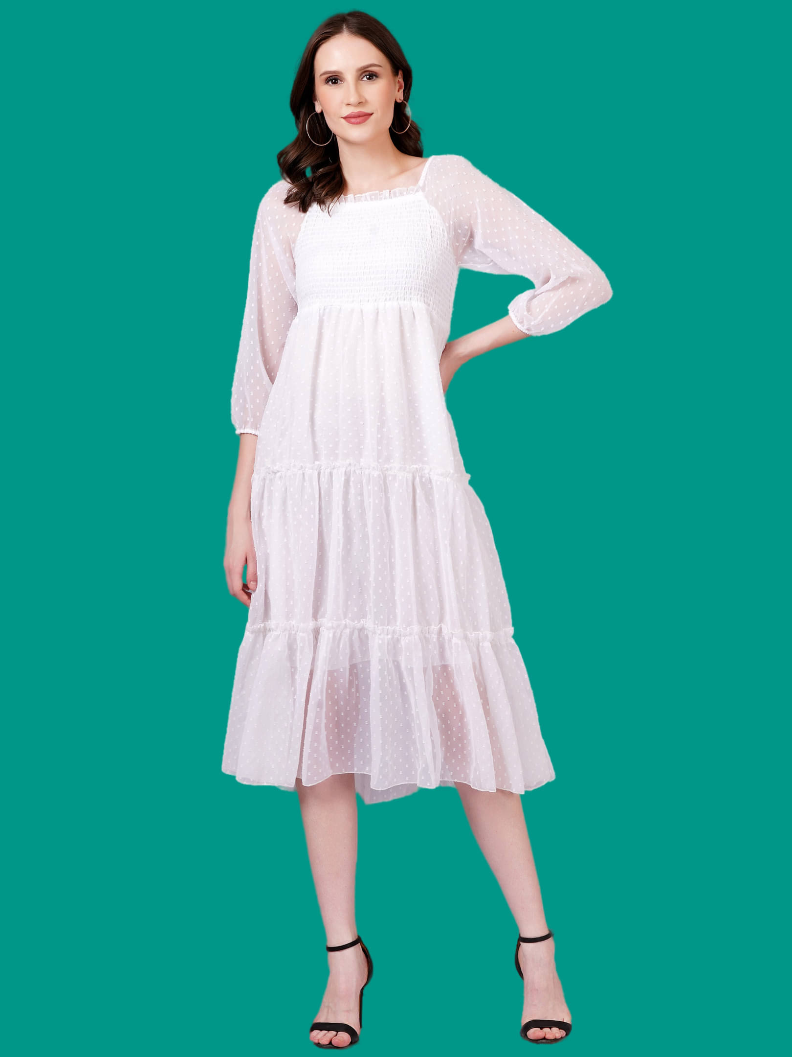     			Oh Mi Dios Women Georgette Solid Empire Dress ( White )